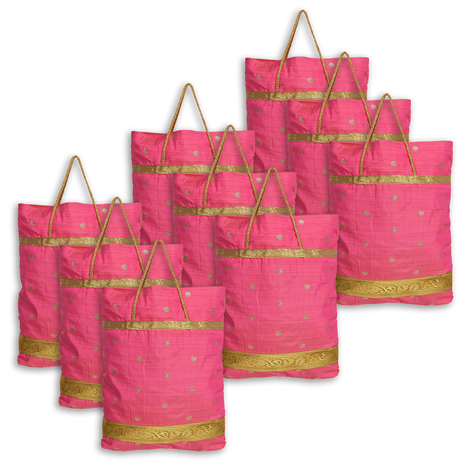 Kuber Industries Polyester Dot Print Hand Bag/Grocery Bag For Women/Girls With Handle (Pink) 54KM4055