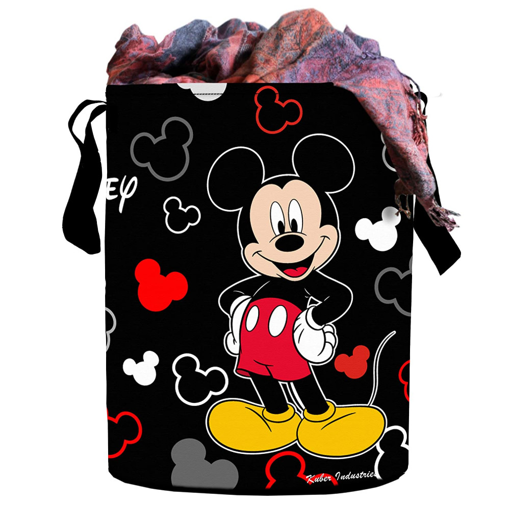 Kuber Industries Polyester Mickey Mouse Print Waterproof &amp; Foldable Laundry Basket, 45 Ltr.(Black)