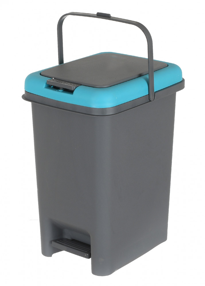 Kuber Industries Portable 10 Ltr Plastic Push And Pedal Dustbin With Lid &amp; Handle Garbage Bins for Home Office (Grey &amp; Blue)