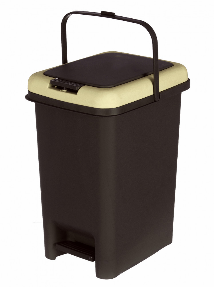 Kuber Industries Portable 10 Ltr Plastic Push And Pedal Dustbin With Lid &amp; Handle Garbage Bins for Home Office (Black &amp; Cream)