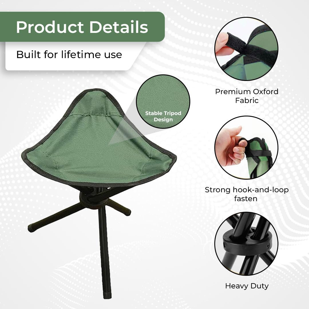 Kuber Industries Portable Stool for Travelling|Foldable Outdoor Sitting Chair|Tripod 3 Leg Chair for Camping, Picnic, Hiking|Green