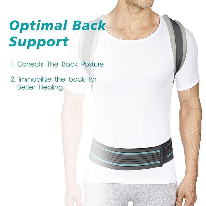 Kuber Industries Posture Belt | Posture Corrector Therapy Shoulder Belt | Lower and Upper Back Pain Relief Belt | Back Support Belt for Men & Women |Free Size | Gray