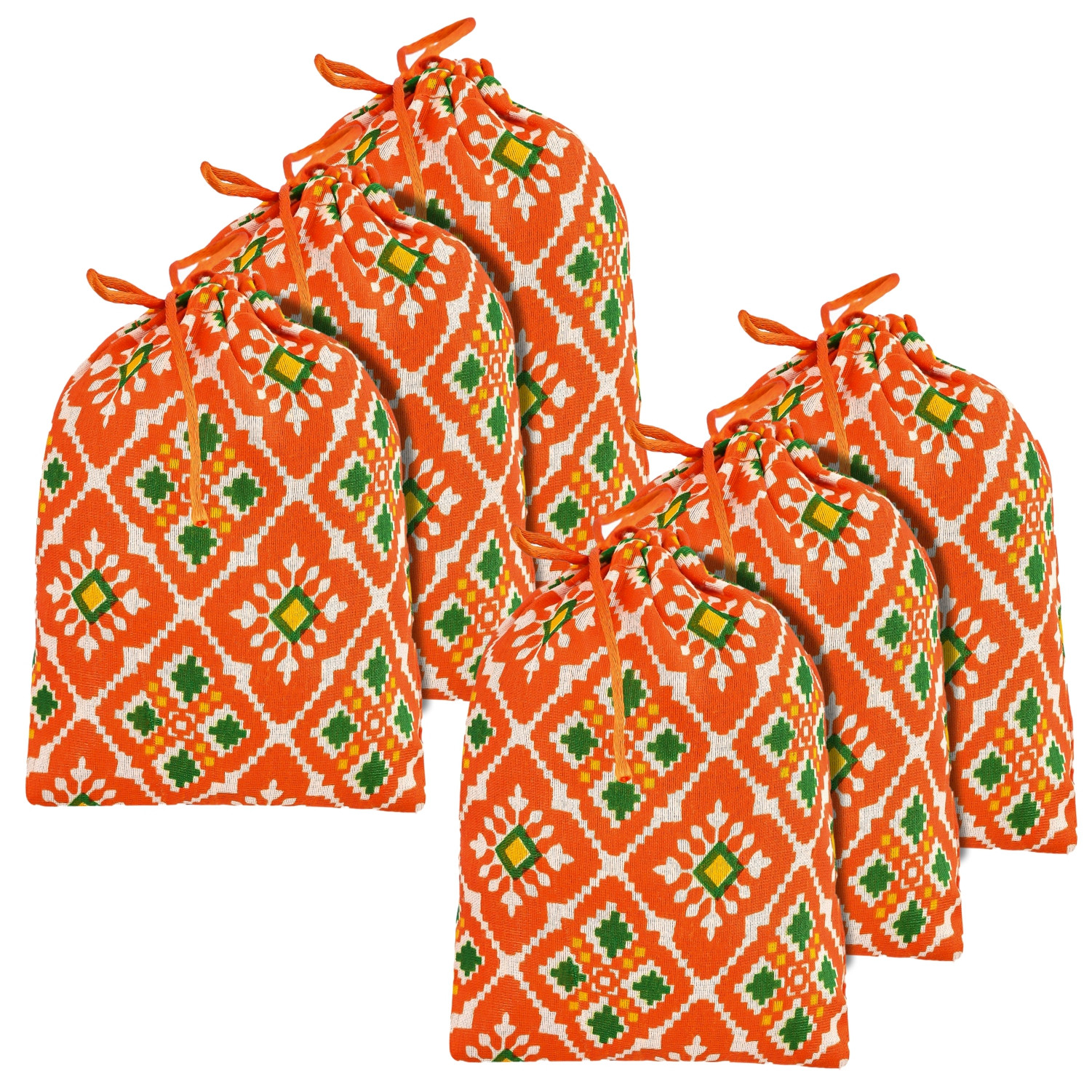 Kuber Industries Potli | Silk Wedding Potli | Drawstring Closure Potli | Wallet Potli | Christmas Gift Potli | Baby Shower Potli | Small-Patola-Print Potli | 5x7 Inch |Orange