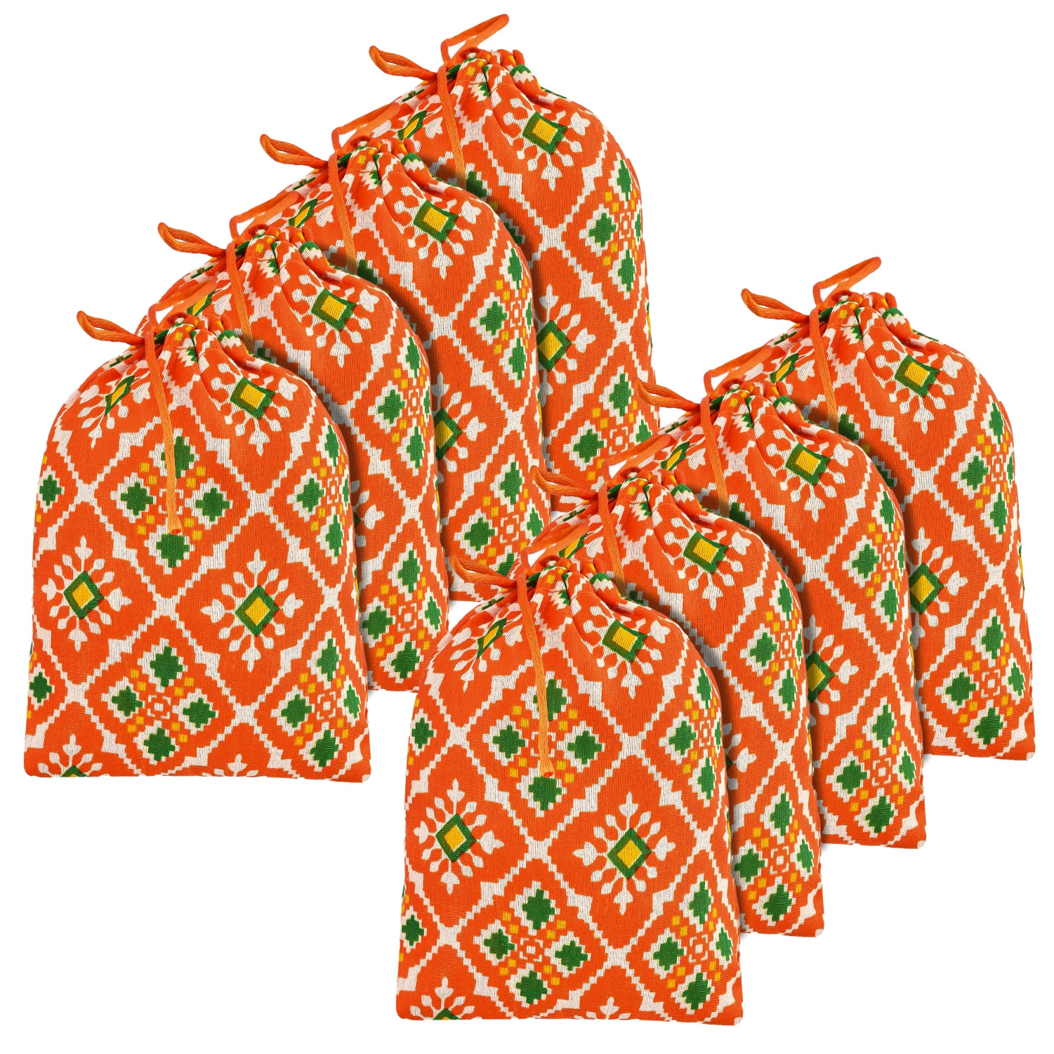 Kuber Industries Potli | Silk Wedding Potli | Drawstring Closure Potli | Wallet Potli | Christmas Gift Potli | Baby Shower Potli | Small-Patola-Print Potli | 5x7 Inch |Orange