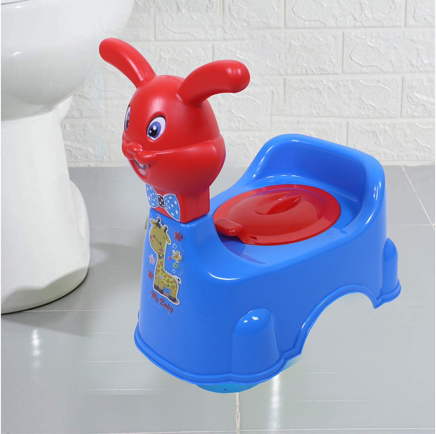 Kuber Industries Potty Toilet Trainer Seat | Plastic Potty Training Seat | Baby Potty Seat | Potty Seat For Child | Potty Training Seat for Kids | Rabbit Design | Red & Blue