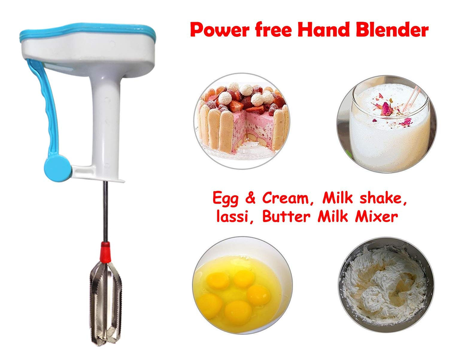 Kuber Industries Power-Free Hand Blender and Beater in Kitchen Appliances with High Speed Operation (Egg and Cream, Milkshake, Soup, Lassi, Butter Milk Maker) Multi-KUBMRT11901