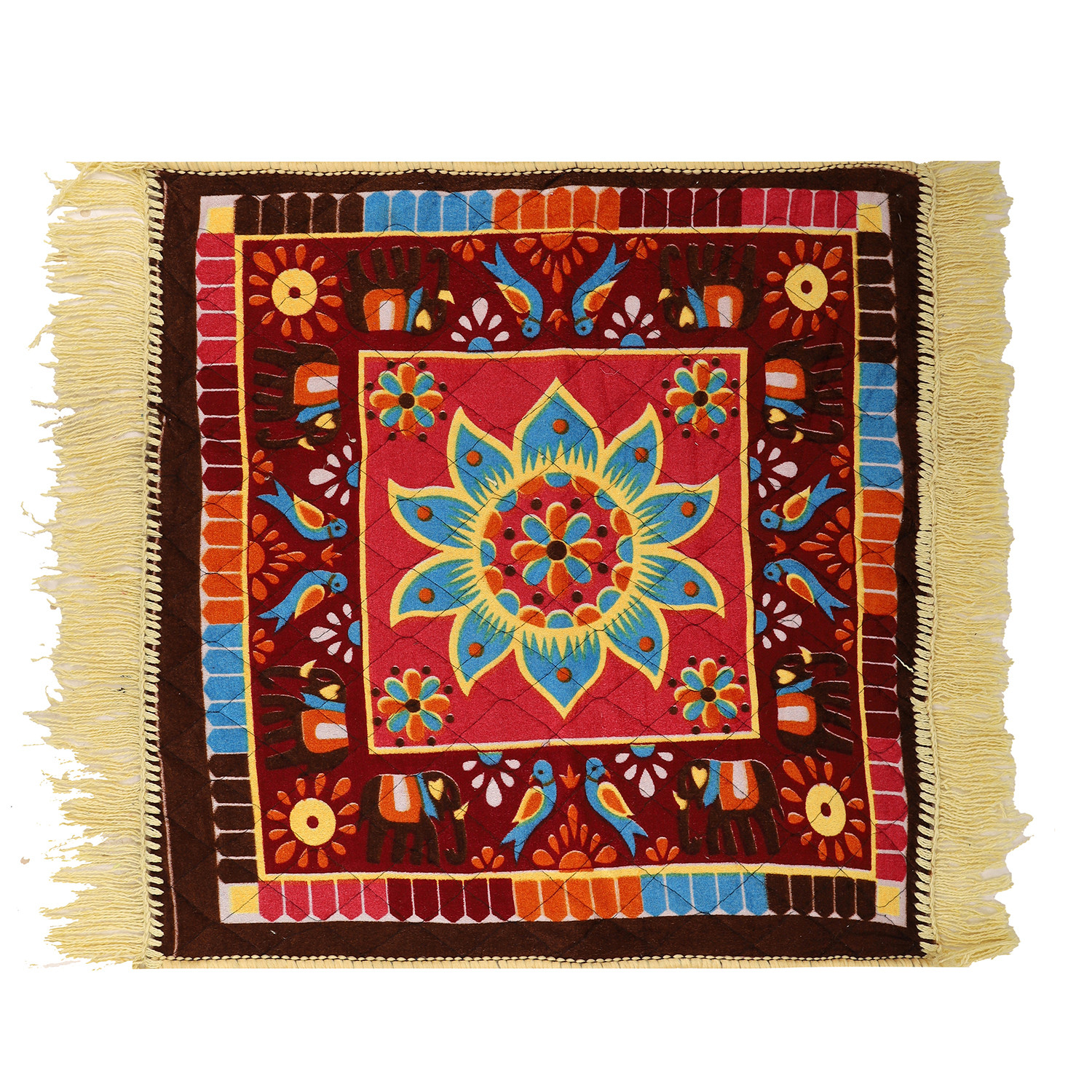 Kuber Industries Prayer Mat | Velvet Aasan Mat | Meditation Prayer Carpet Mat | Pooja Aasan Mat | Check Square Prayer Mat | Traditional Prayer Mat | Small | Multicolor
