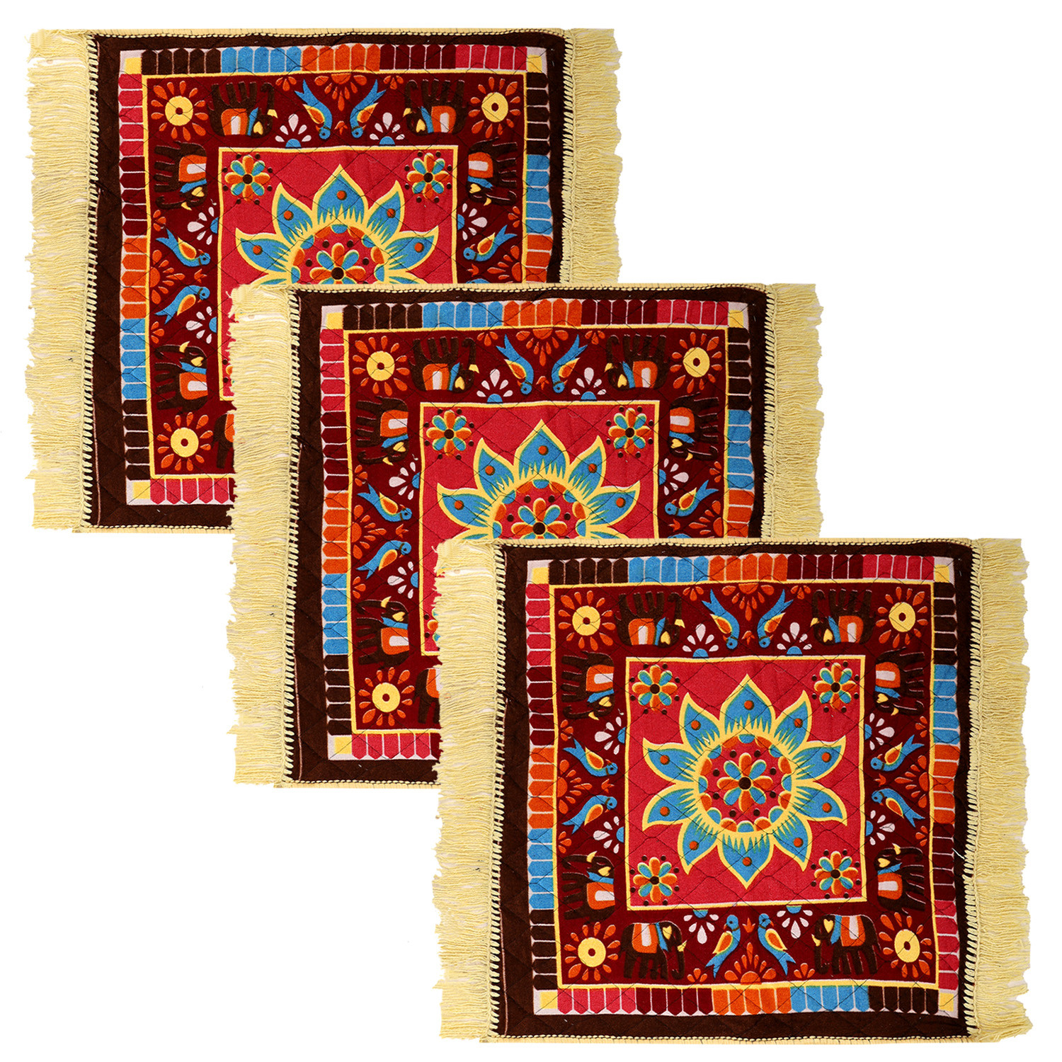 Kuber Industries Prayer Mat | Velvet Aasan Mat | Meditation Prayer Carpet Mat | Pooja Aasan Mat | Check Square Prayer Mat | Traditional Prayer Mat | Small | Multicolor