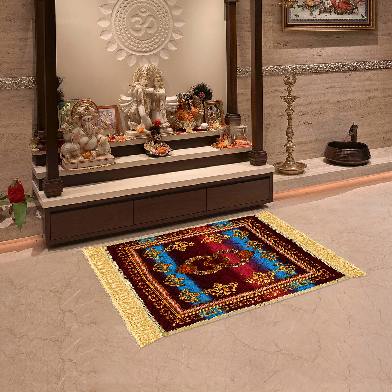 Kuber Industries Prayer Mat | Velvet Aasan Mat | Meditation Prayer Carpet Mat | Pooja Aasan Mat | Flower Square Prayer Mat | Traditional Prayer Mat | Small | Multicolor