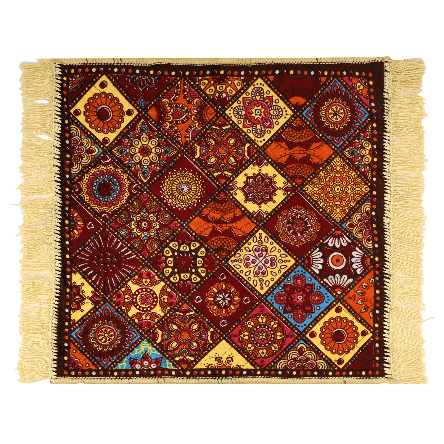 Kuber Industries Prayer Mat | Velvet Aasan Mat | Meditation Prayer Carpet Mat | Pooja Aasan Mat | Rangoli Square Prayer Mat | Traditional Prayer Mat | Small | Multicolor