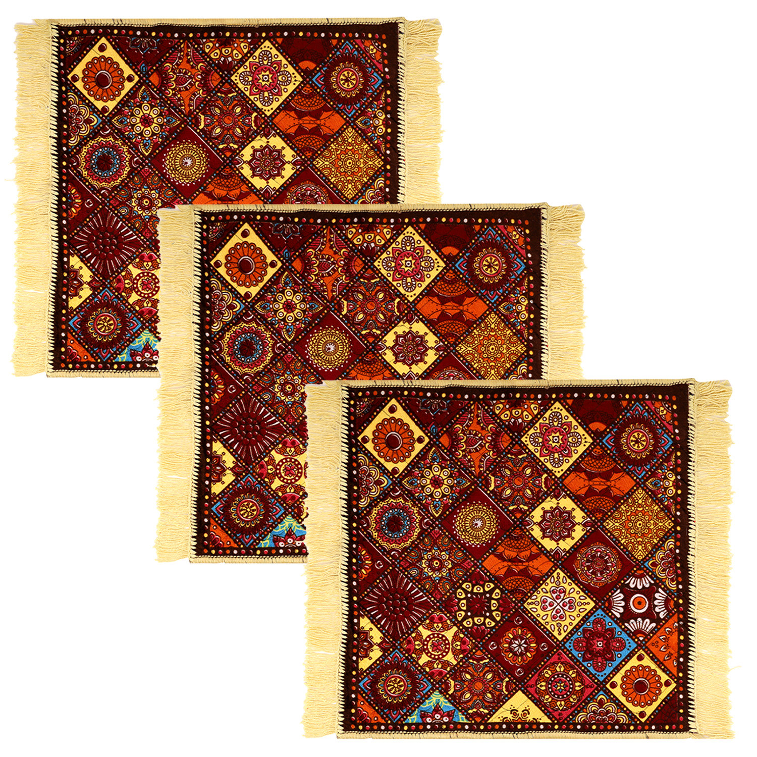Kuber Industries Prayer Mat | Velvet Aasan Mat | Meditation Prayer Carpet Mat | Pooja Aasan Mat | Rangoli Square Prayer Mat | Traditional Prayer Mat | Small | Multicolor