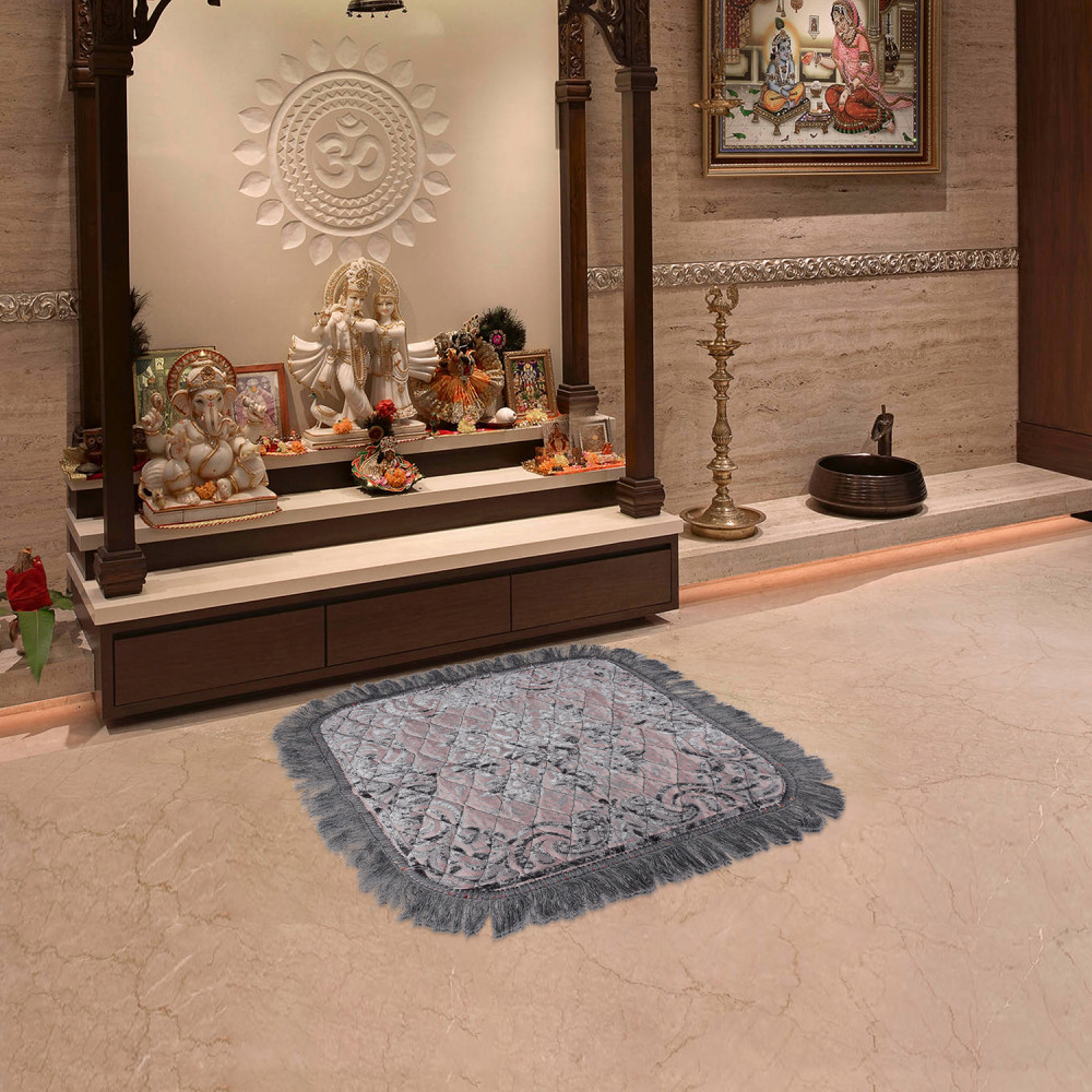 Kuber Industries Prayer Mat | Velvet Aasan Mat | Meditation Prayer Pooja Carpet Mat | Aasan Mat for Pooja | Self Pooja Prayer Mat | Traditional Aasan Prayer Mat | Gray