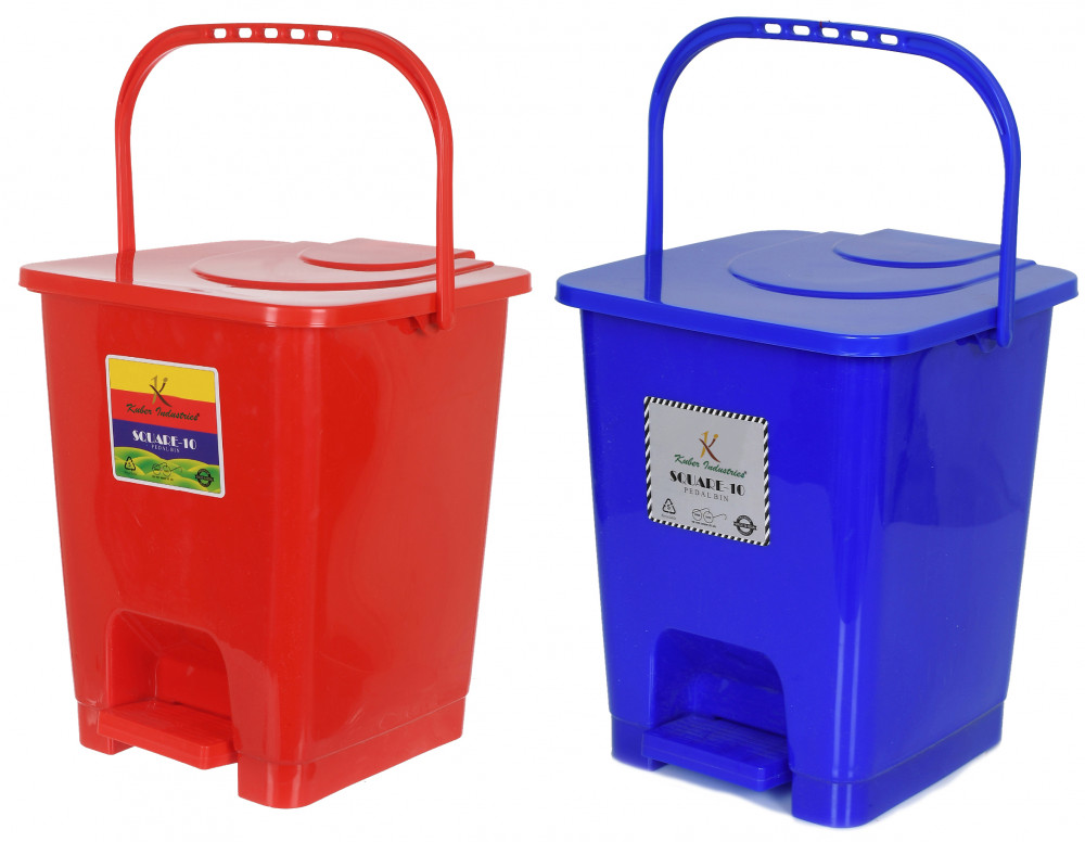 Kuber Industries Premium Plastic Pedal Dustbin 10 Ltr (Red &amp; Blue)-Pack of 2