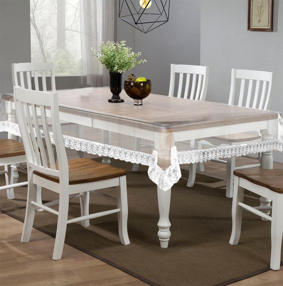 Kuber Industries PVC Dining Table Cover/Table Cloth For Home Decorative Luxurious 6 Seater, 60&quot;x90&quot; (Cream Lace) 54KM4272