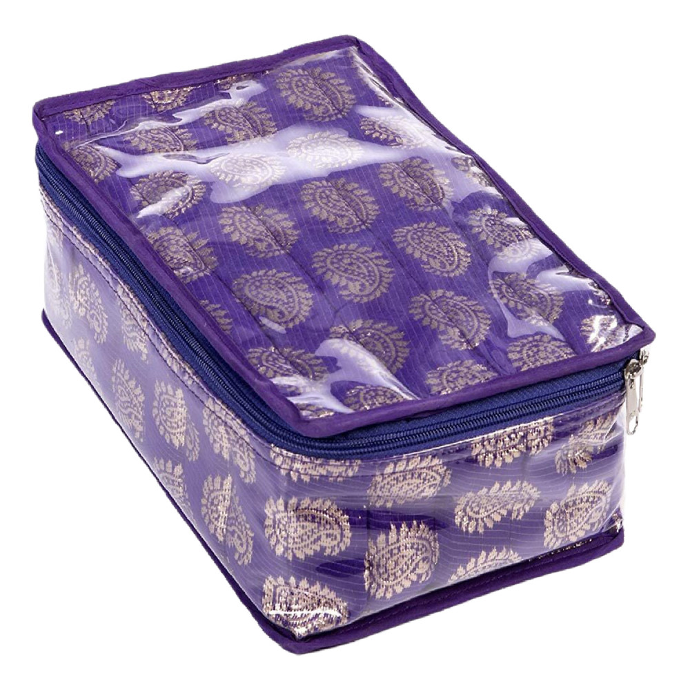 Kuber Industries PVC Laminated Jewellery Organizer|Carry Print Travel Cosmetic Bag |Accessories Organizer for Small Jewellery &amp; 8 Transparent Pouches (Purple)