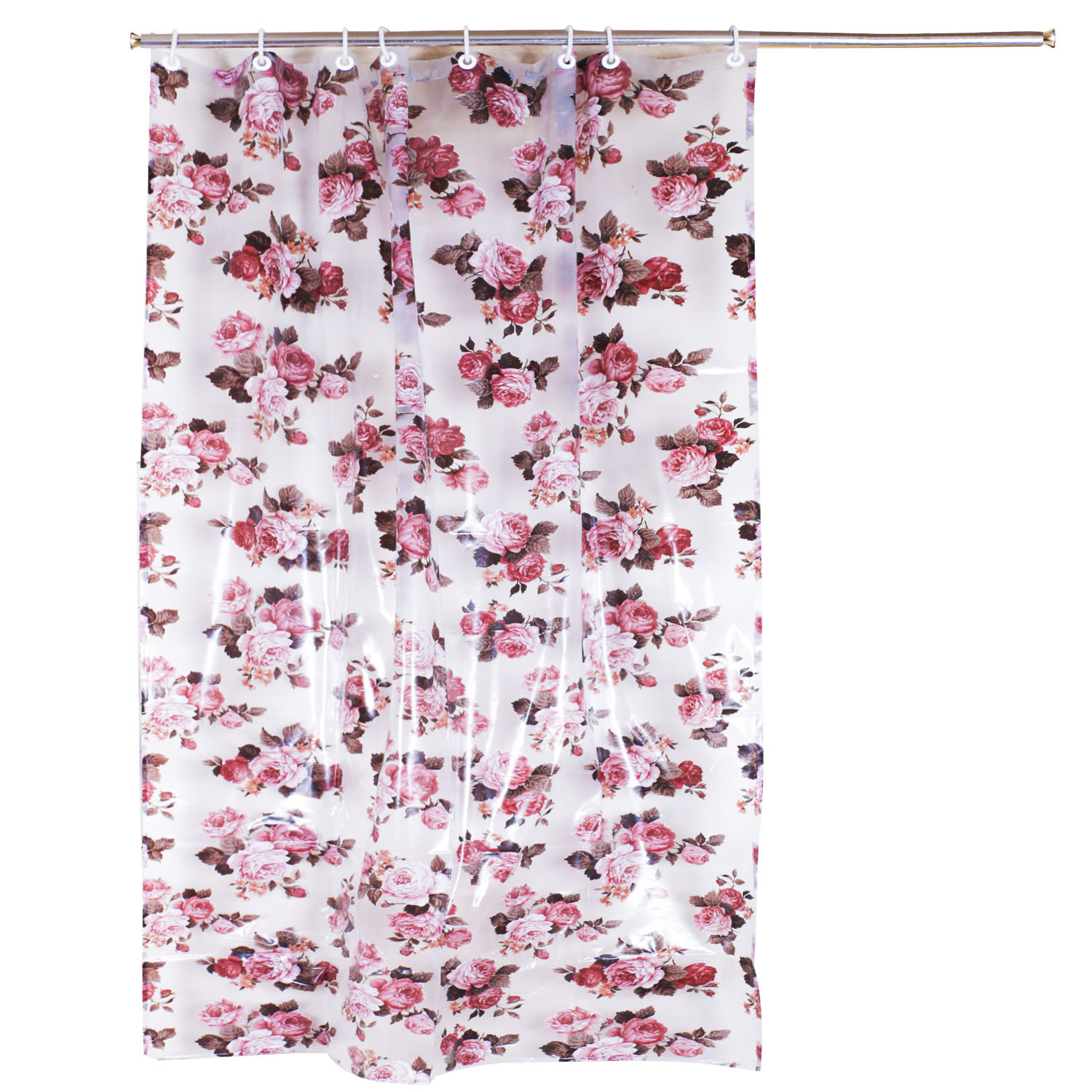 Kuber Industries PVC Waterproof Flower Print Shower Curtain For Bathroom With 8 Rings,7 Feet (Brown)
