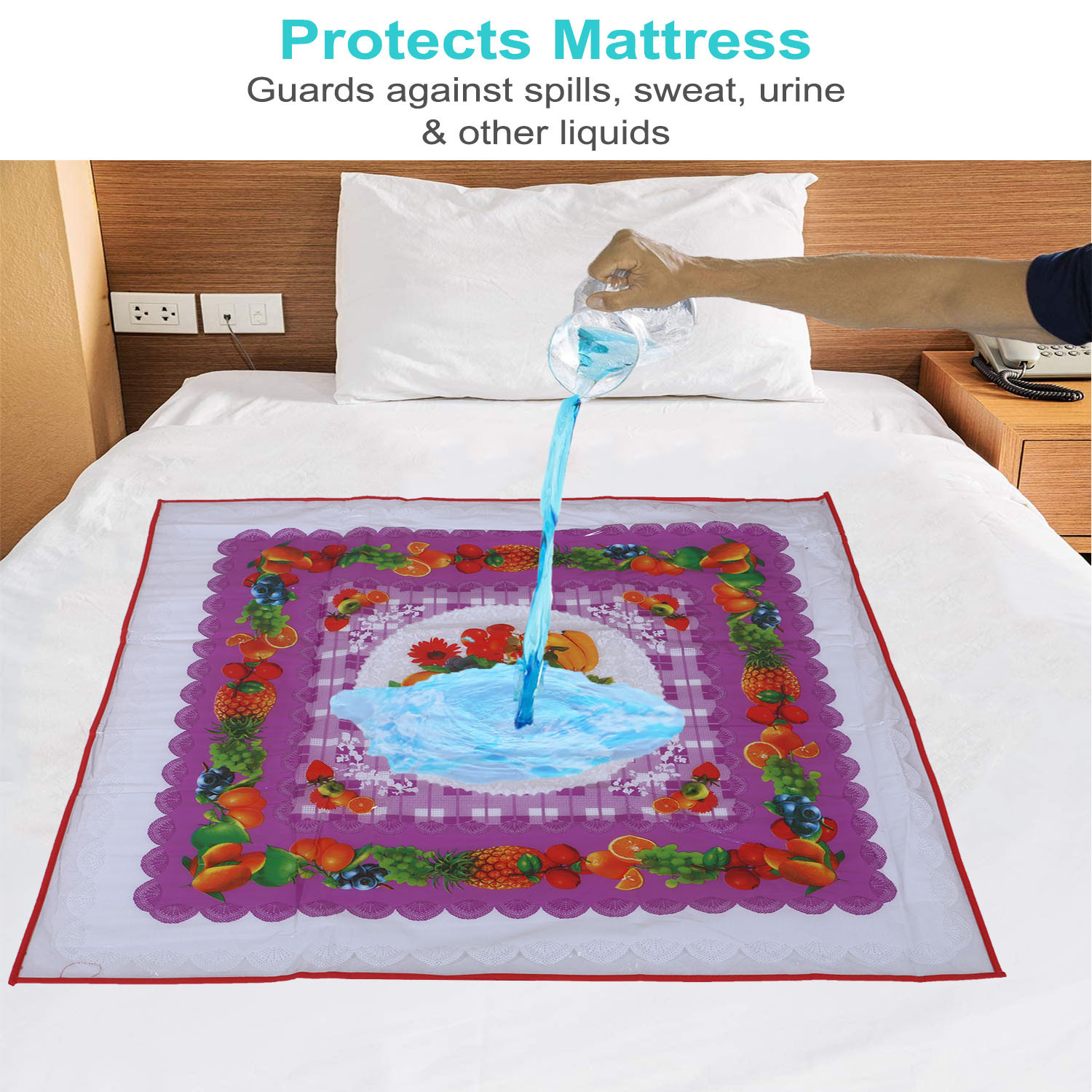 Kuber Industries PVC Waterproof Fruits Print Bed Server|Food Mat|Bedsheet Protector For Home & Outdoor (White)