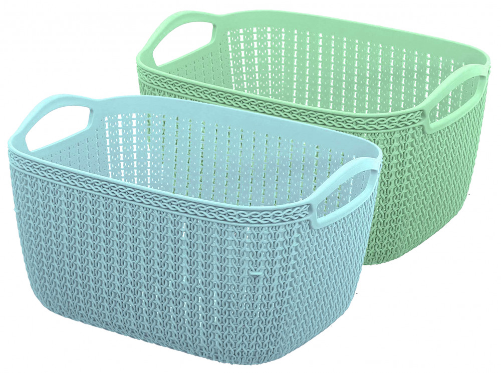 Kuber Industries Q-5 Unbreakable Plastic Multipurpose Medium Size Flexible Storage Baskets/Fruit Vegetable Bathroom Stationary Home Basket with Handles (Light Green &amp; Light Blue)