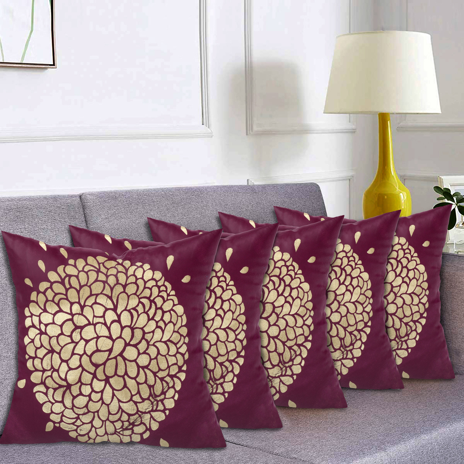 Kuber Industries Rangoli Print Soft Decorative Square Cushion Cover, Cushion Case For Sofa Couch Bed 16x16 Inch-(Purple)