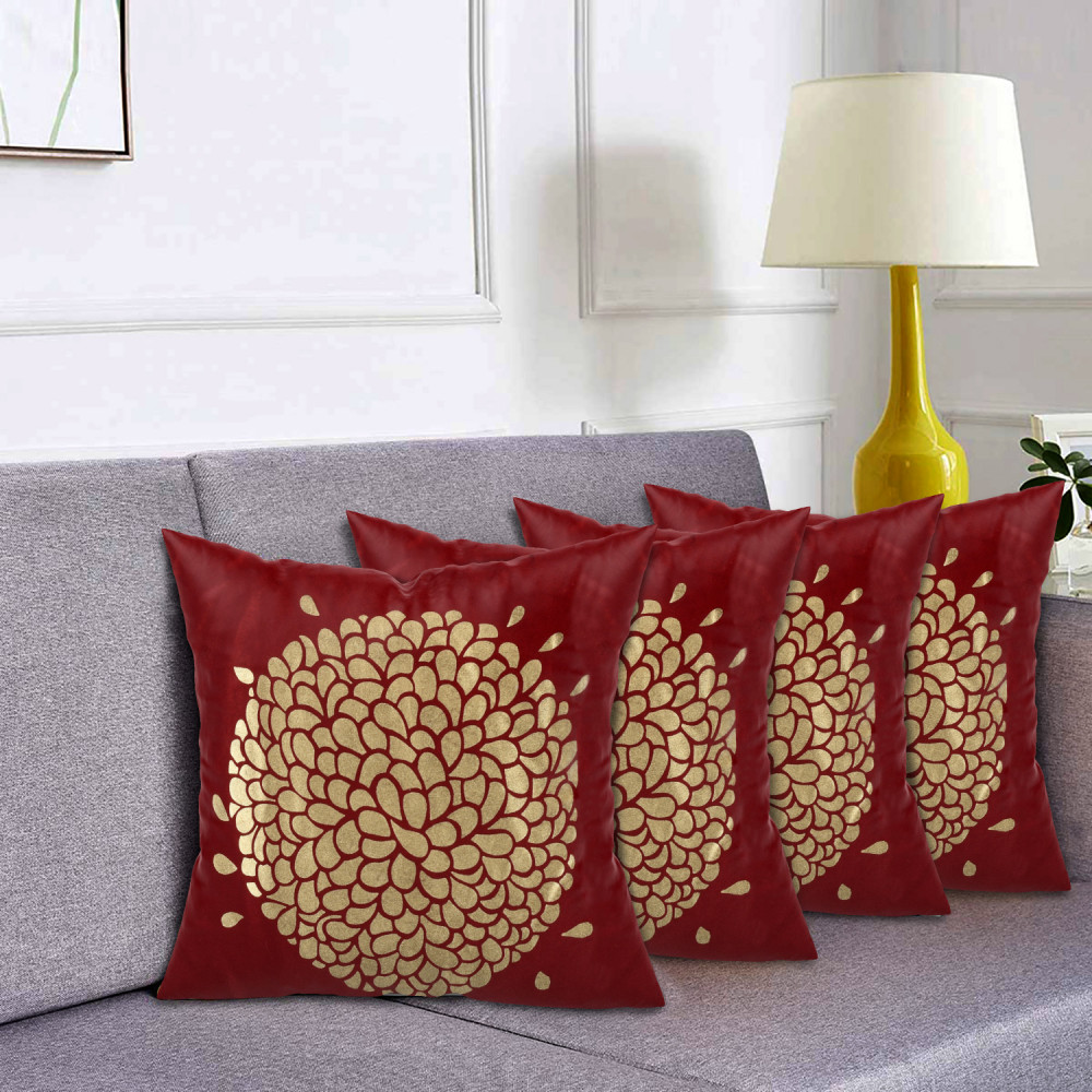 Kuber Industries Rangoli Print Soft Decorative Square Cushion Cover, Cushion Case For Sofa Couch Bed 16x16 Inch-(Maroon)