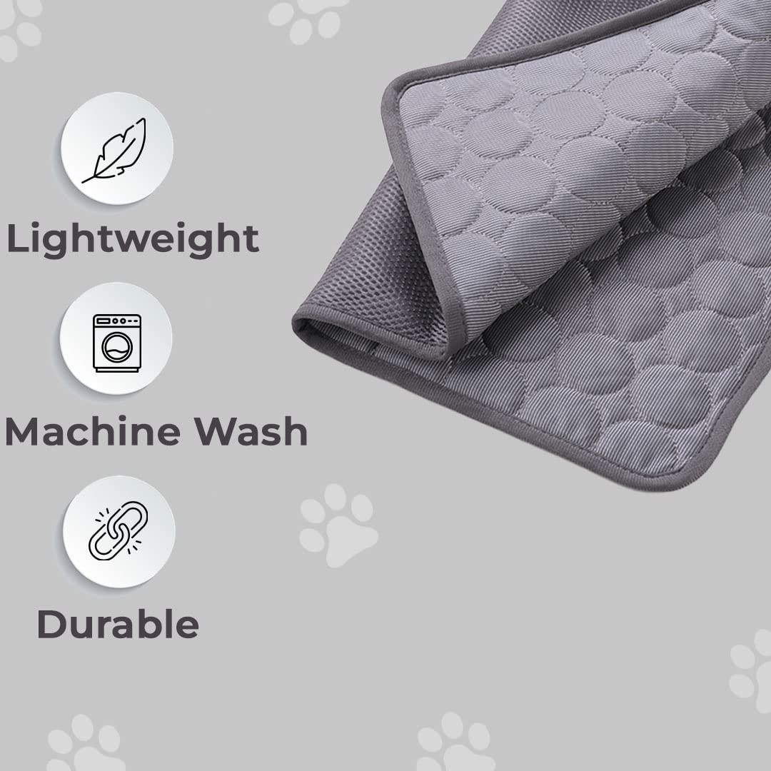 Kuber Industries Rectangular Dog & Cat Bed|Premium Cool Ice Silk with Polyester with Bottom Mesh|Multi-Utility Self-Cooling Pad for Dog & Cat|Light-Weight & Durable Dog Bed|ZQCJ001G-XS|Grey