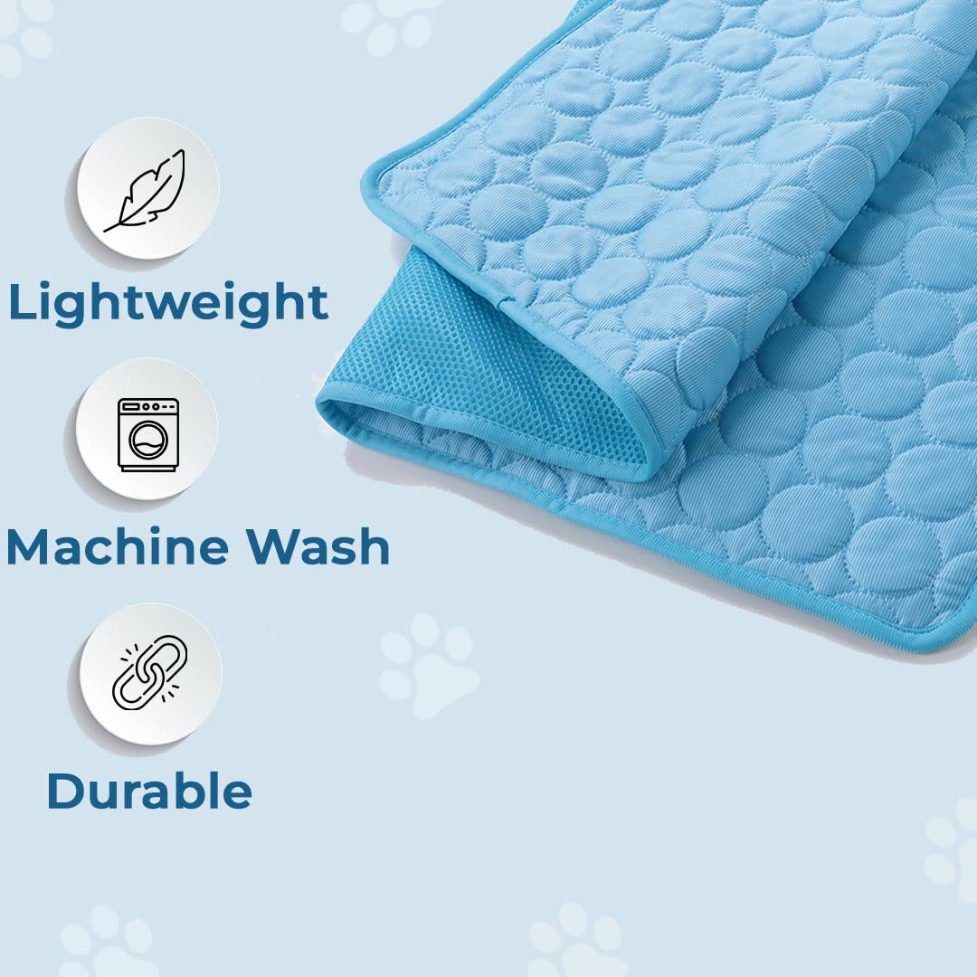 Kuber Industries Rectangular Dog & Cat Bed|Premium Cool Ice Silk with Polyester with Bottom Mesh|Multi-Utility Self-Cooling Pad for Dog & Cat|Light-Weight & Durable Dog Bed|ZQCJ001B-M|Blue