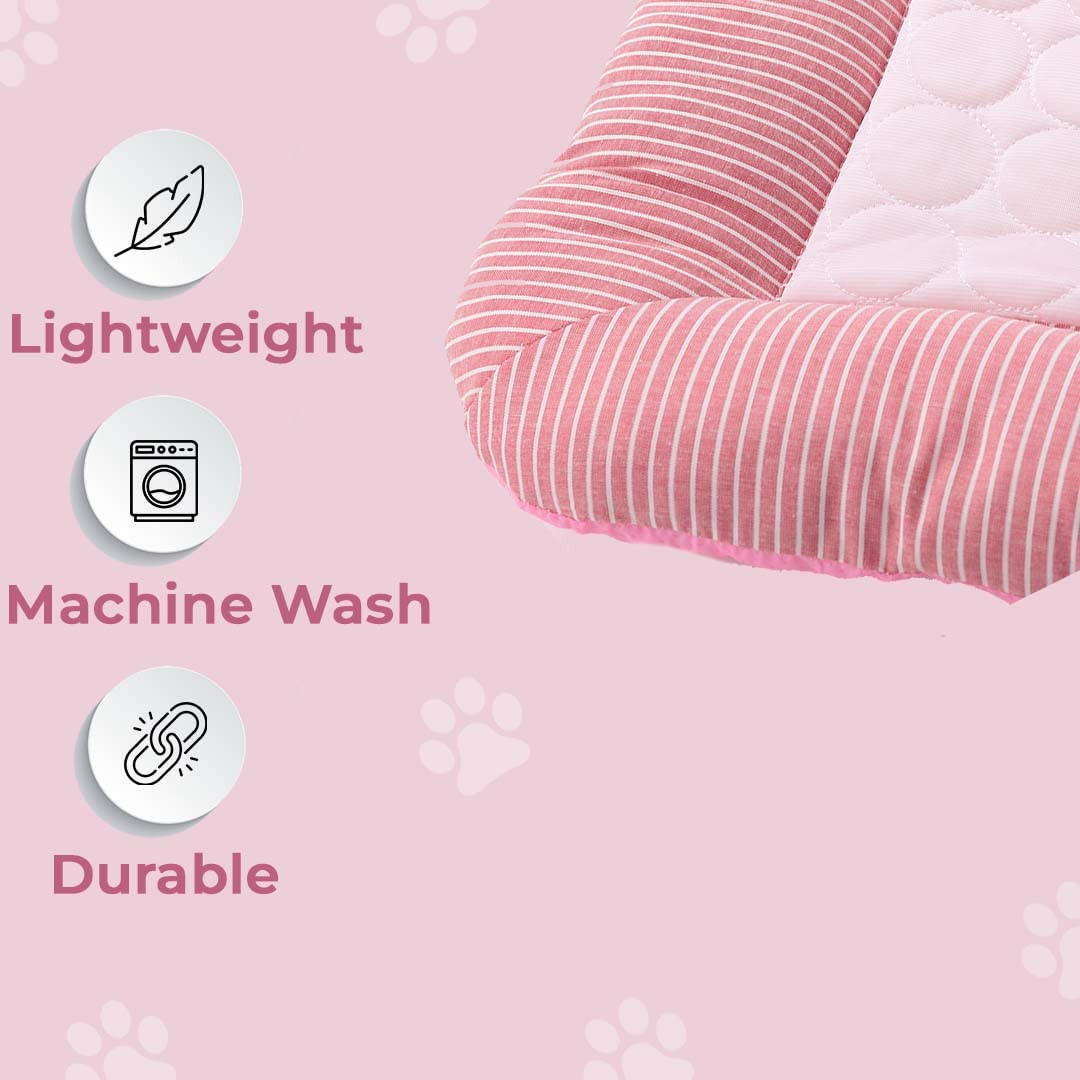 Kuber Industries Rectangular Dog & Cat Bed|Yarn Dyed Oxford Cloth|Nylon and Polyester with Cotton Filling|Self-Cooling Bed for Dog & Cat|Small Light-Weight & Durable Dog Bed|ZQCJ005P-M|Pink