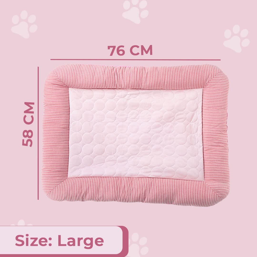 Kuber Industries Rectangular Dog & Cat Bed|Yarn Dyed Oxford Cloth|Nylon and Polyester with Cotton Filling|Self-Cooling Bed for Dog & Cat|Small Light-Weight & Durable Dog Bed|ZQCJ005P-L|Pink