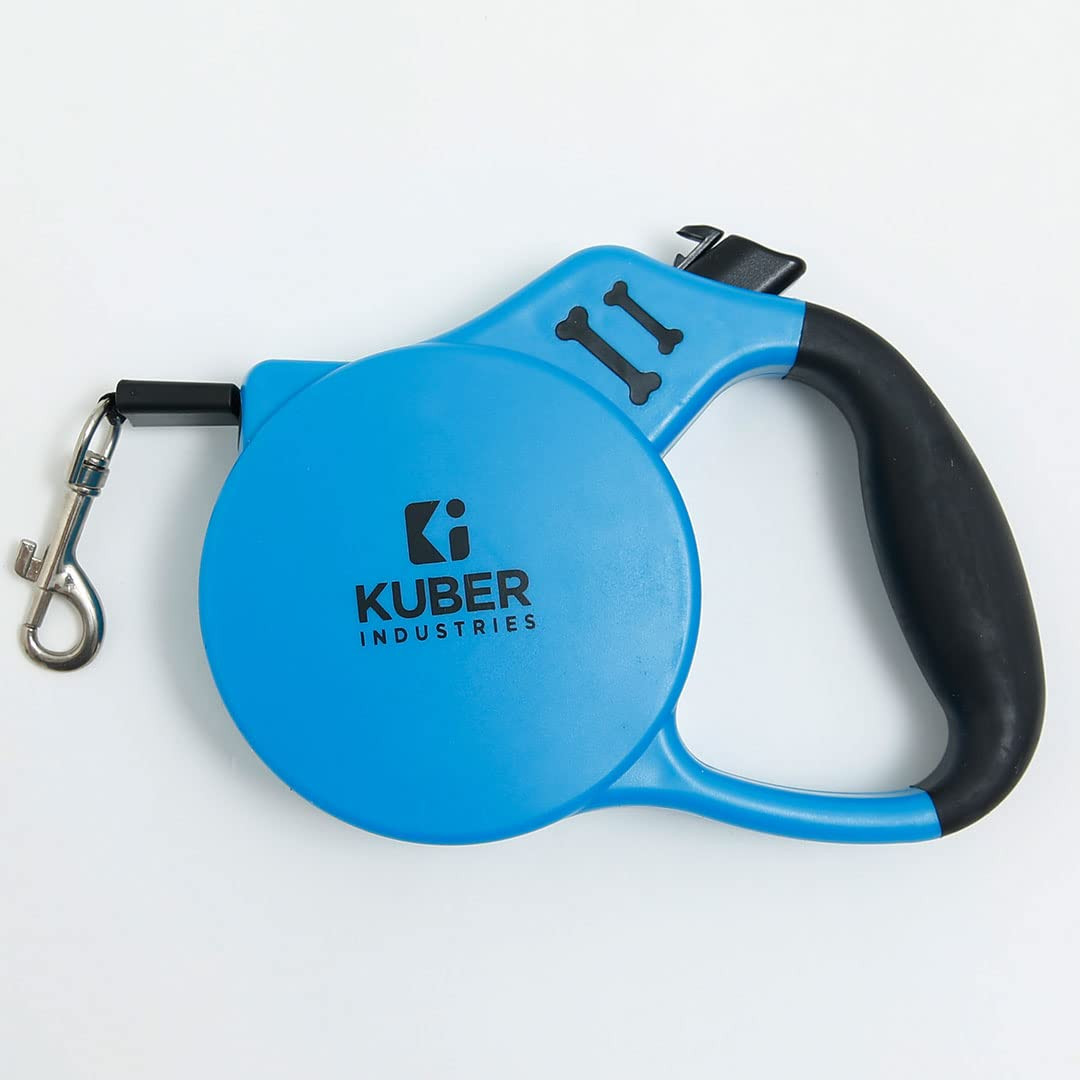 Kuber Industries Retractable Dog for Walking Jogging Training Leash for Small & Medium Dogs with Polyester Tape with Hand Grip|One Button Break with Safety Lock|Automatic & Non-Slip Handle-Blue