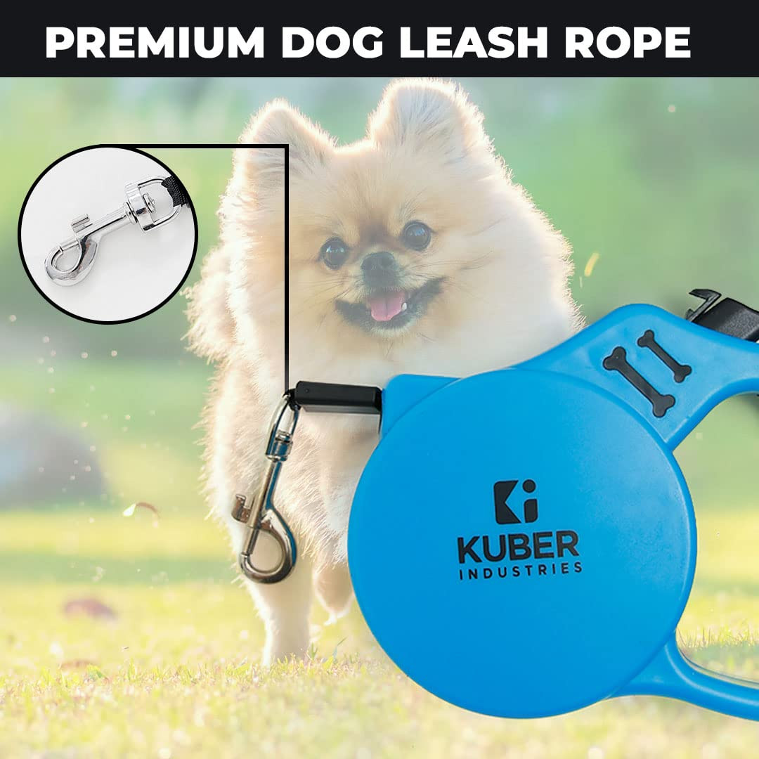Kuber Industries Retractable Dog for Walking Jogging Training Leash for Small & Medium Dogs with Polyester Tape with Hand Grip|One Button Break with Safety Lock|Automatic & Non-Slip Handle-Blue
