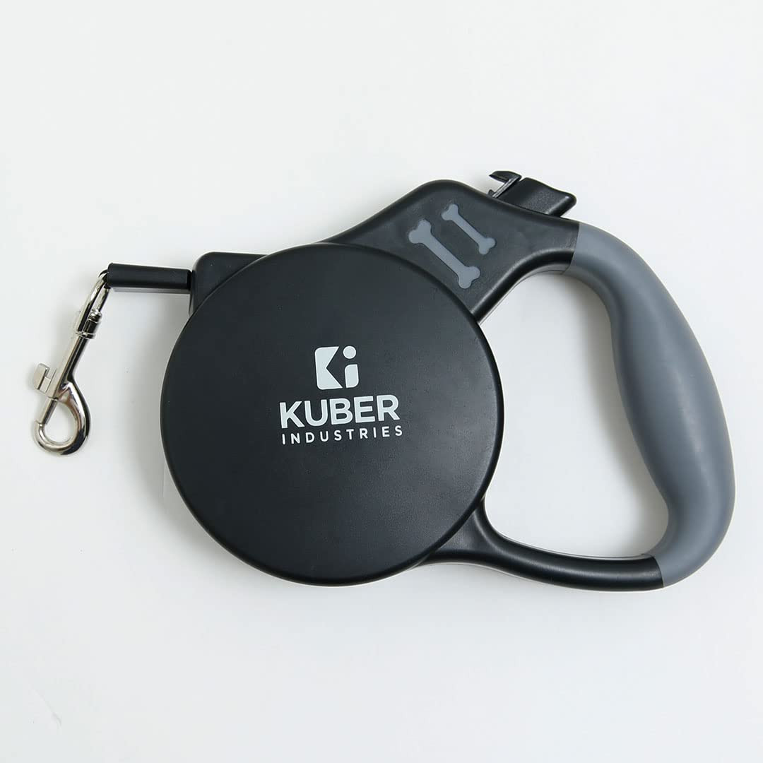 Kuber Industries Retractable Dog Leash|One Button Break with Safety Lock|Automatic & Non-Slip Handle|Soft Padded Handle for Comfortable Grip|Pet Training & Walking Accessory|Black