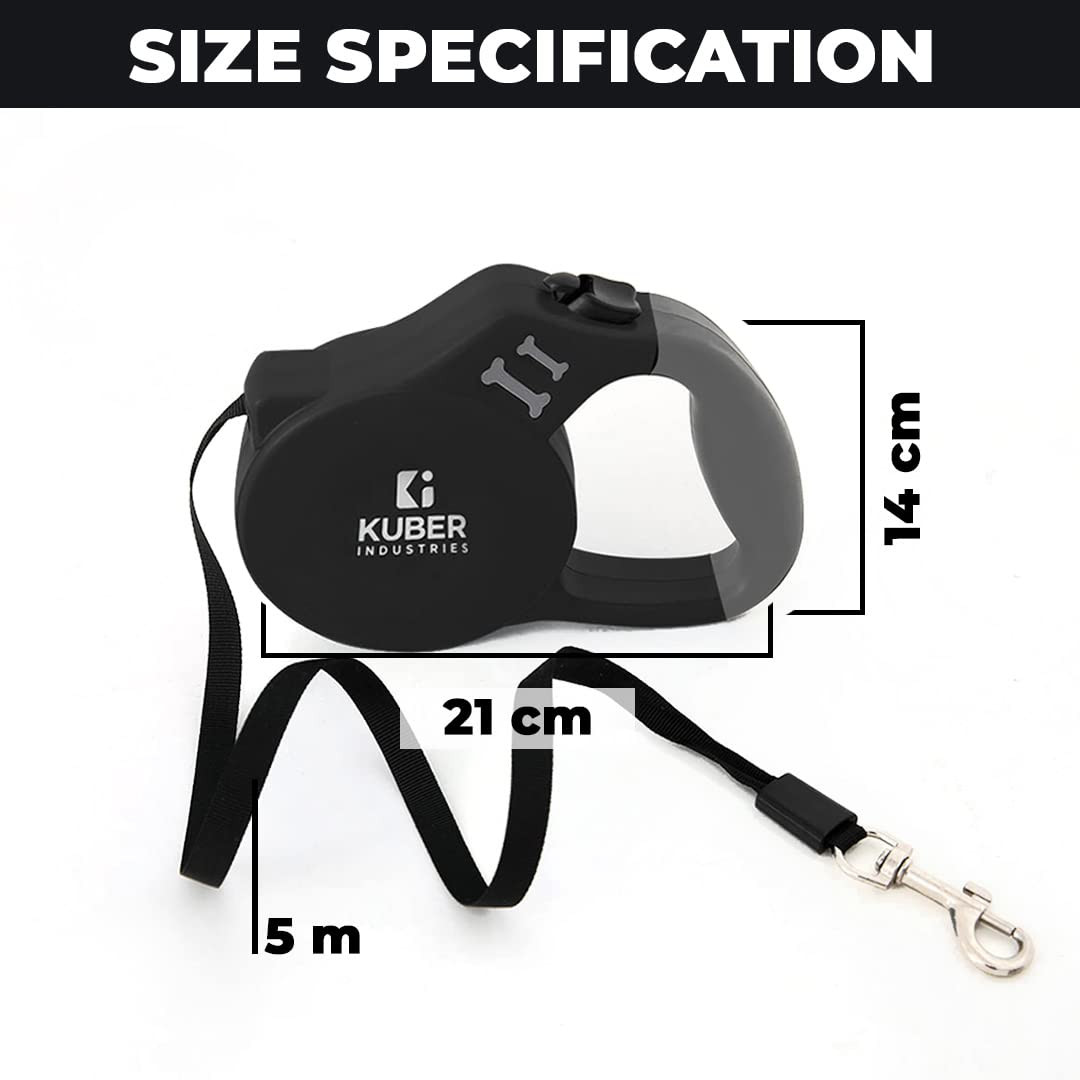 Kuber Industries Retractable Dog Leash|One Button Break with Safety Lock|Automatic & Non-Slip Handle|Soft Padded Handle for Comfortable Grip|Pet Training & Walking Accessory|Black