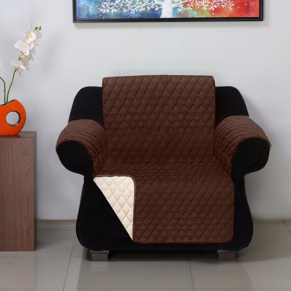 Kuber Industries Reversible 1 Seater Polyester Sofa Cover for Living Room, Brown &amp; Ivory