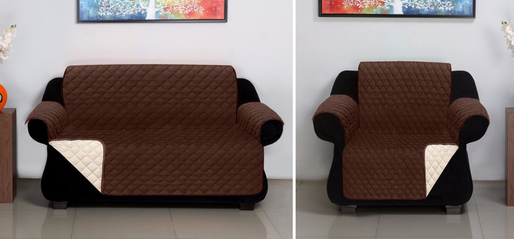 Kuber Industries Reversible 2+1 Seater Polyester Sofa Cover for Living Room, Brown &amp; Ivory