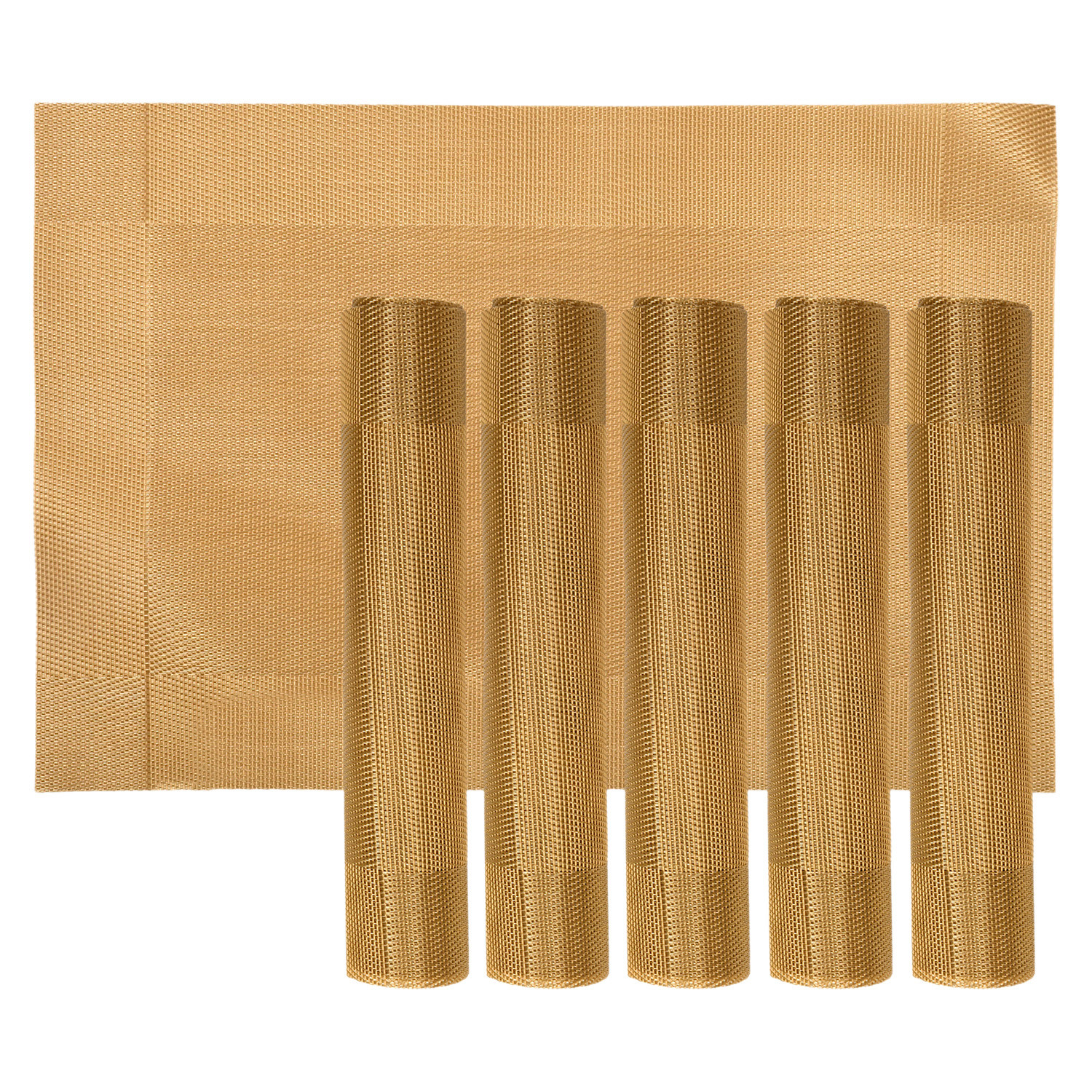 Kuber Industries Reversible Non-Slip Wipe Clean Heat Resistant PVC Placemats for Dining Table,(Gold)