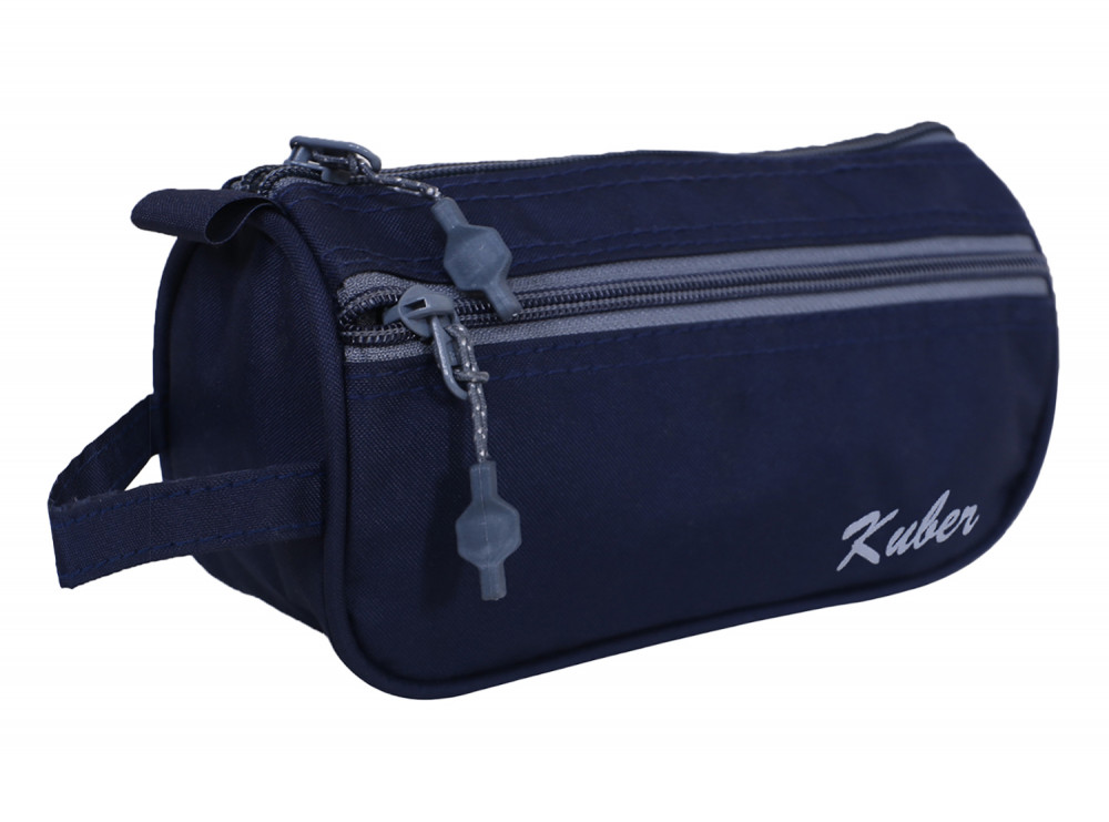 Kuber Industries Rexine Toiletry Organizer|Portable &amp; Durable Travel Shaving Doop Kit With Fornt Zipper And Carrying Strip (Navy Blue)
