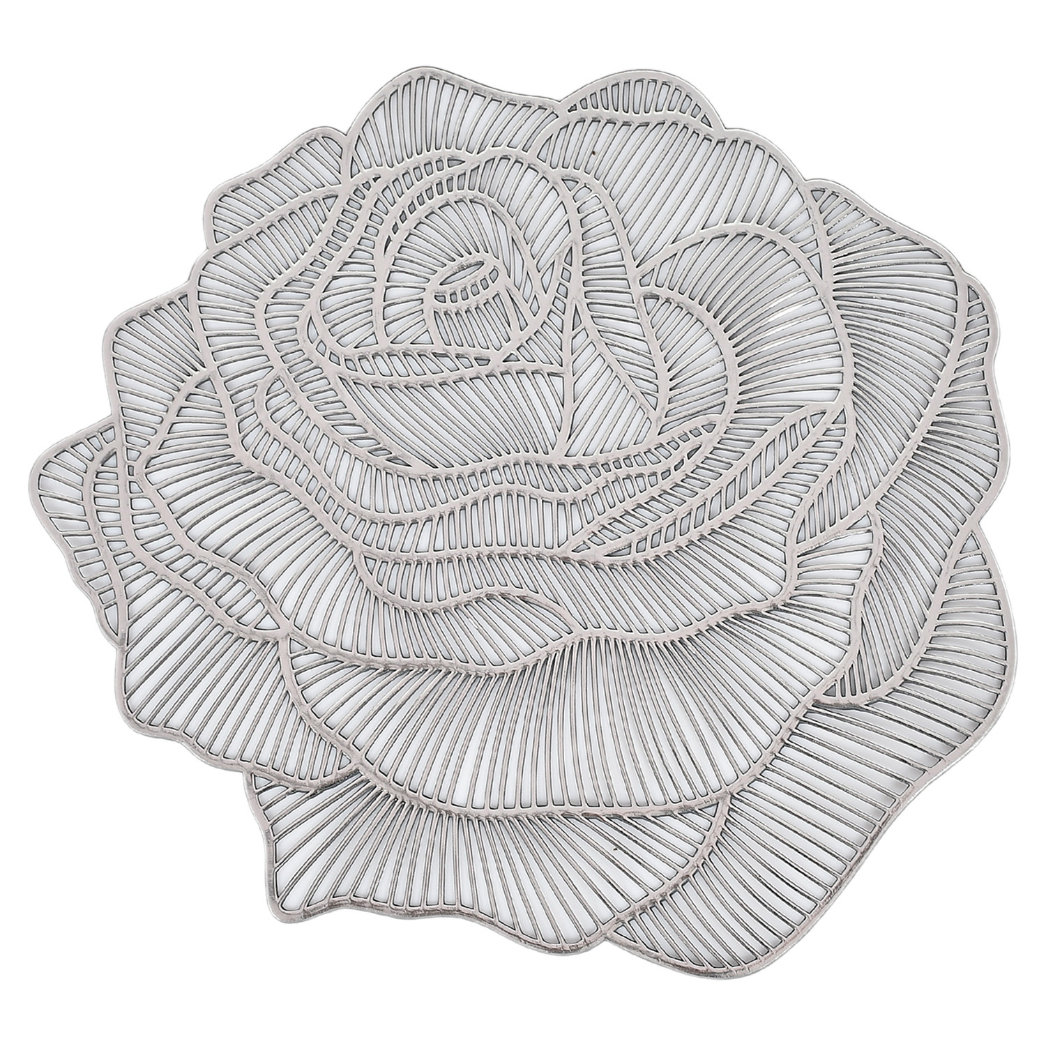 Kuber Industries Rose Design Soft Leather Table Mats, Dining Table Mats,(Silver)