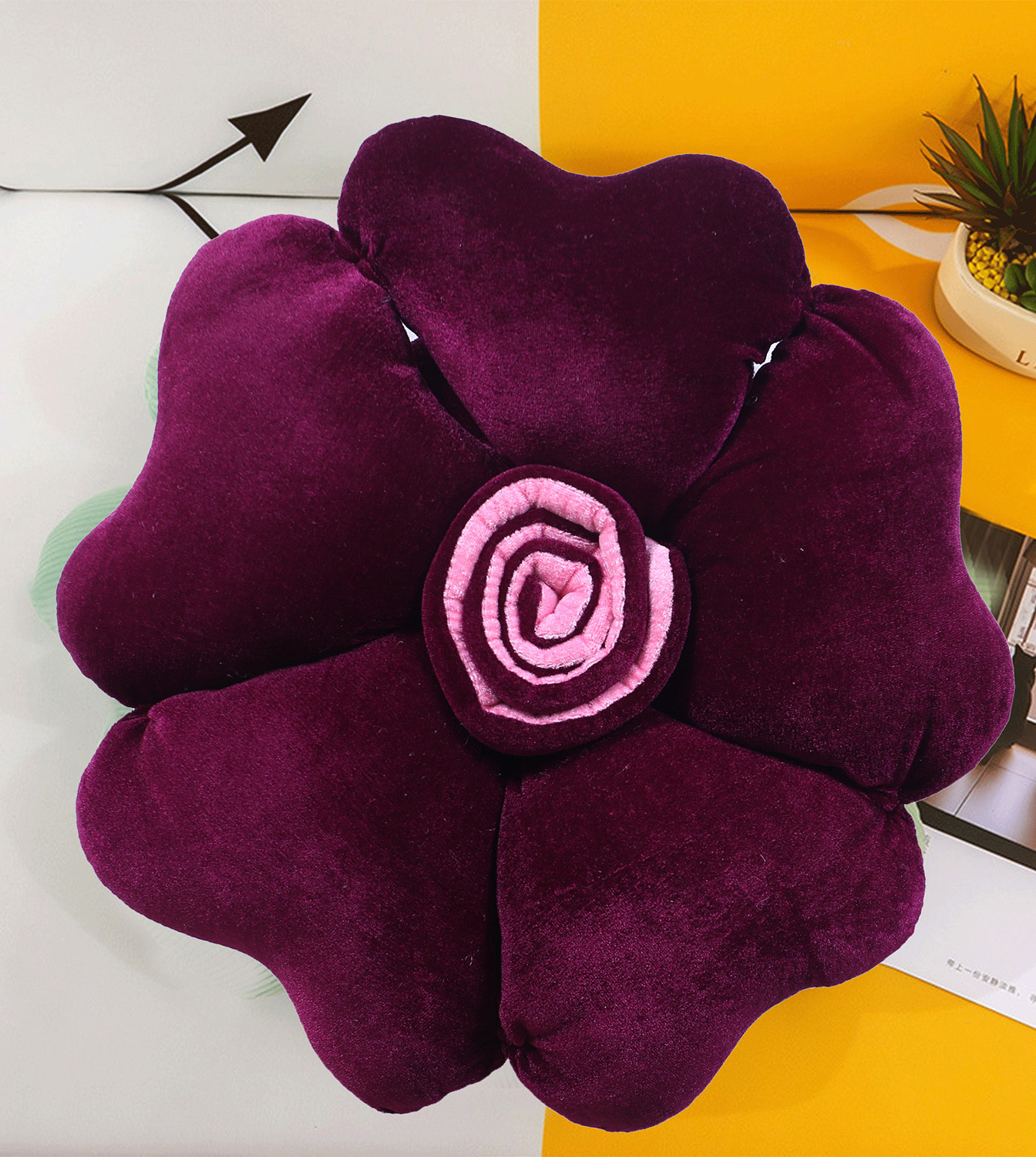 Kuber Industries Rose Flower Shaped Pair Cushion|Soft & Decorative Cushions for Living Room Bed,Sofa,Seating Area,16 Inch,(Purple)