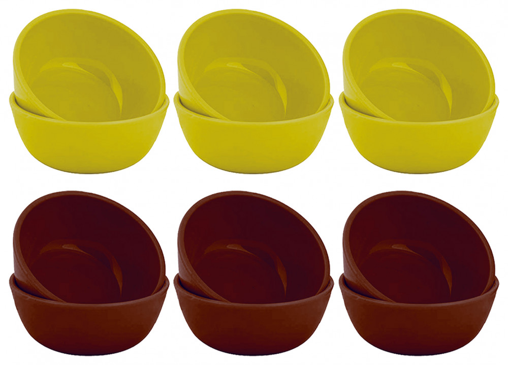 Kuber Industries Round Microwave Safe Unbreakable Plastic Square Katori/Bowl Set for ,Rice,Soup,Pasta,Salad Bowls, 250 Ml (Set Of 12) Brown &amp; Green-KUBMART15281