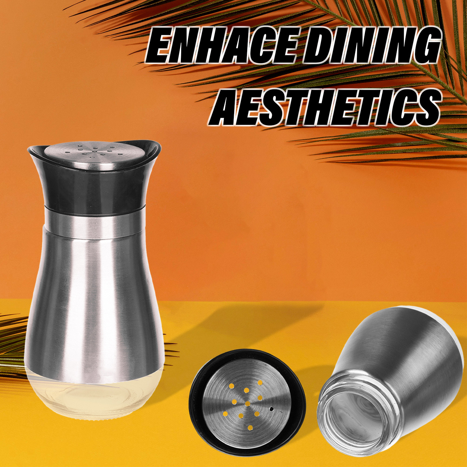 Kuber Industries Salt Shaker Box | Stainless Steel Pepper Shaker Box | Chilli Flakes Seasoning Sprinkler Box | Namak Daani | Dining Table Masala Box Dabbi | Gray