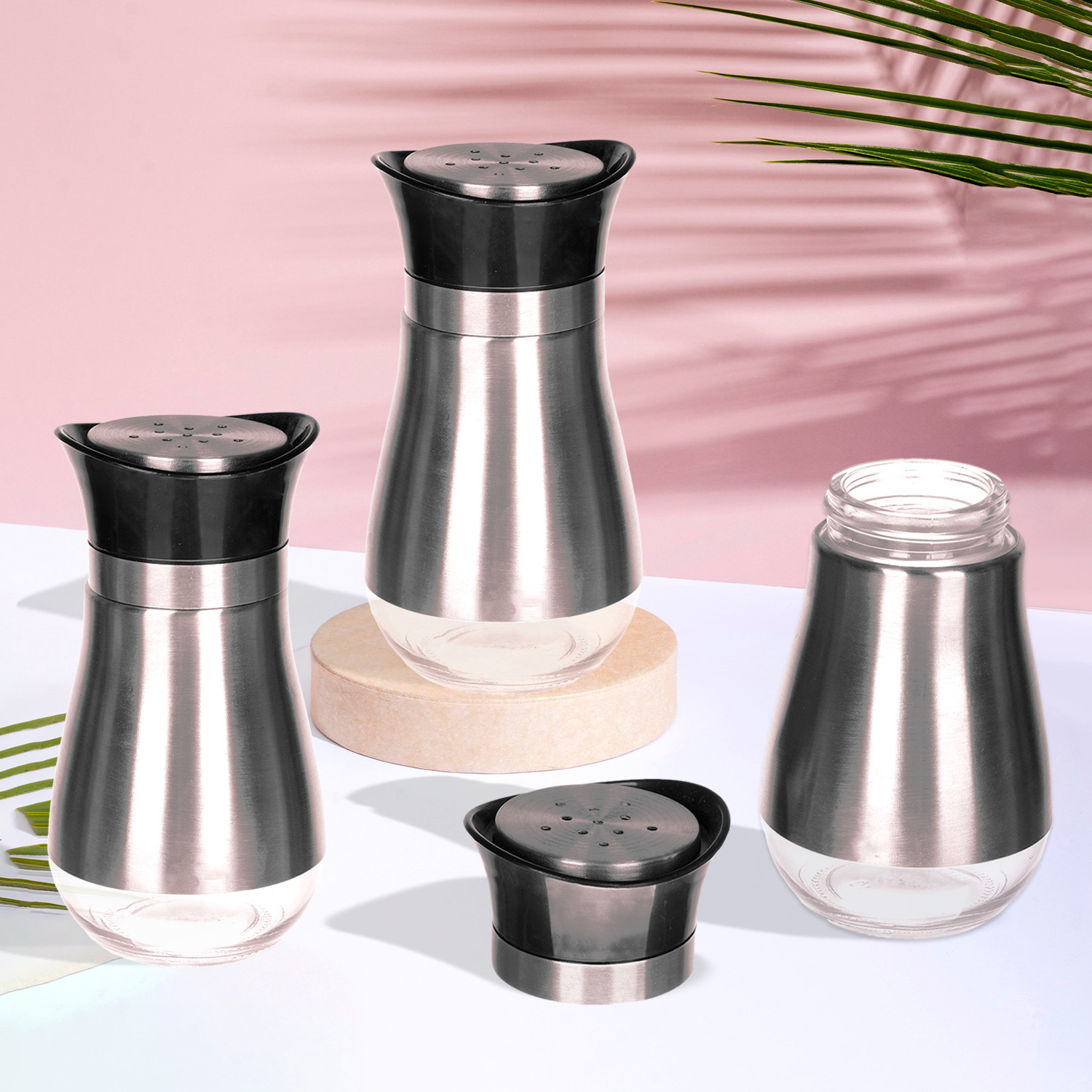 Kuber Industries Salt Shaker Box | Stainless Steel Pepper Shaker Box | Chilli Flakes Seasoning Sprinkler Box | Namak Daani | Dining Table Masala Box Dabbi | Gray