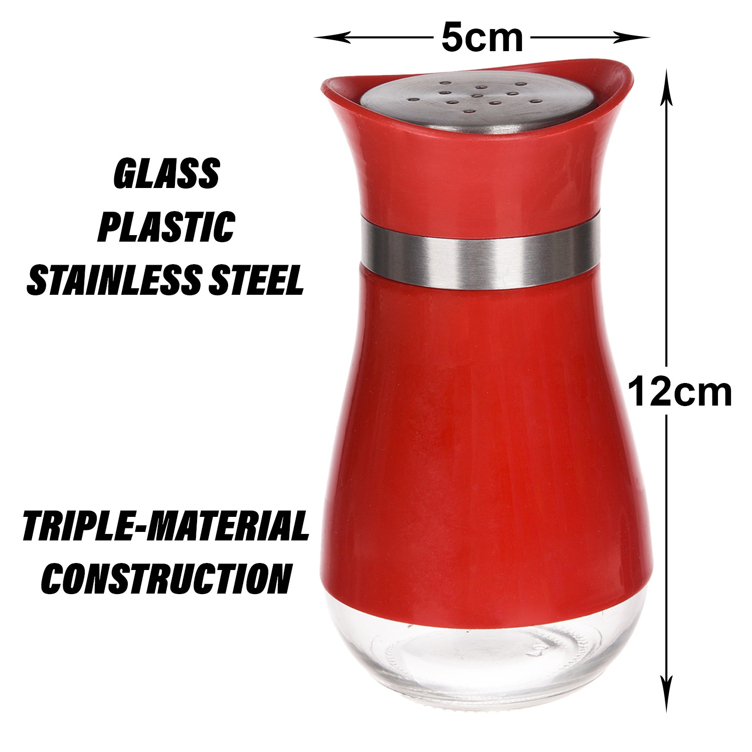 Kuber Industries Salt Shaker Box | Stainless Steel Pepper Shaker Box | Chilli Flakes Seasoning Sprinkler Box | Namak Daani | Dining Table Masala Box Dabbi | Red