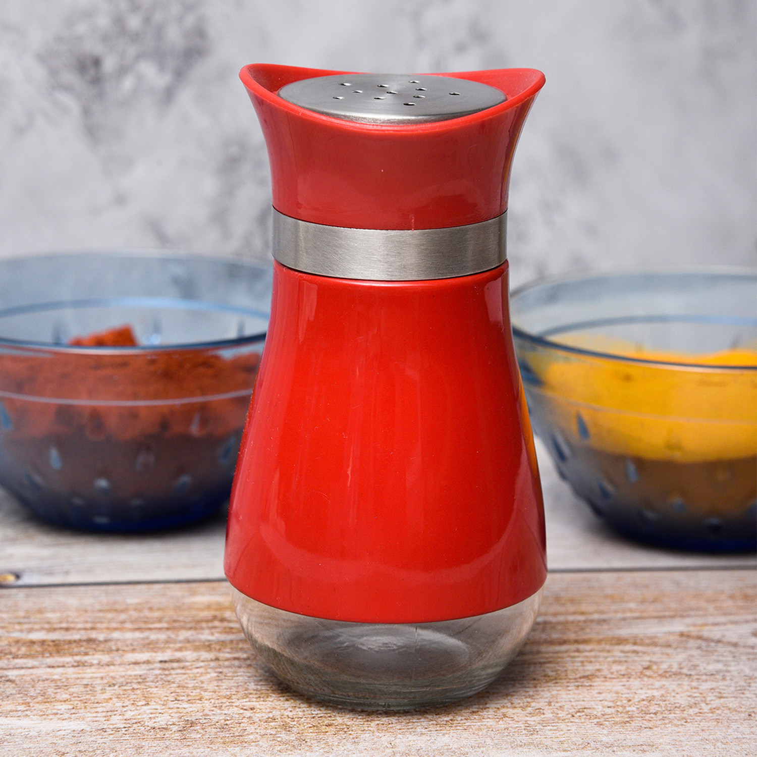 Kuber Industries Salt Shaker Box | Stainless Steel Pepper Shaker Box | Chilli Flakes Seasoning Sprinkler Box | Namak Daani | Dining Table Masala Box Dabbi | Red