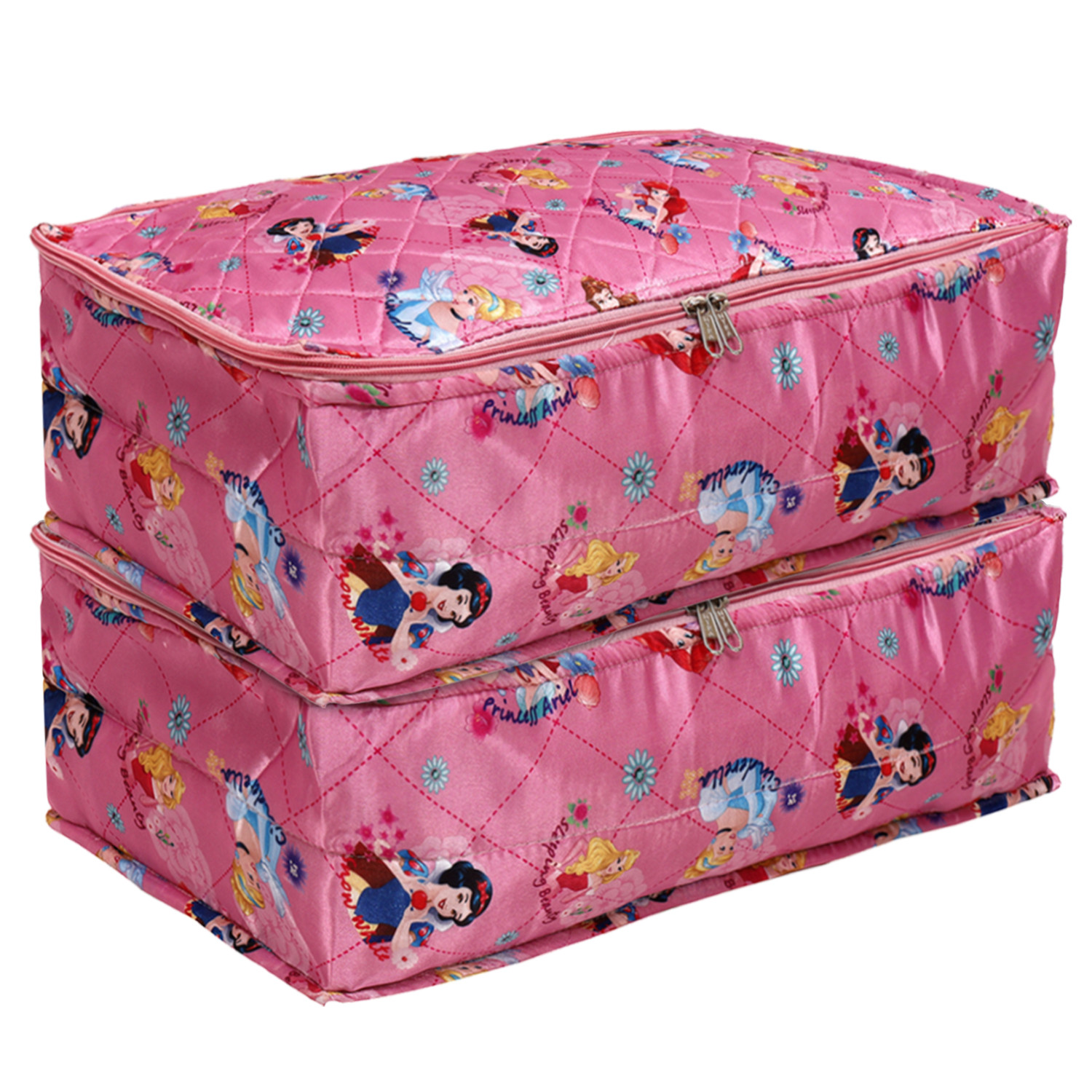 Kuber Industries Saree Cover | Disney Princess Satin Saree Cover | Wardrobe Saree Organizer | Flappable Saree Cover | Storage Organizer Bag | Pink