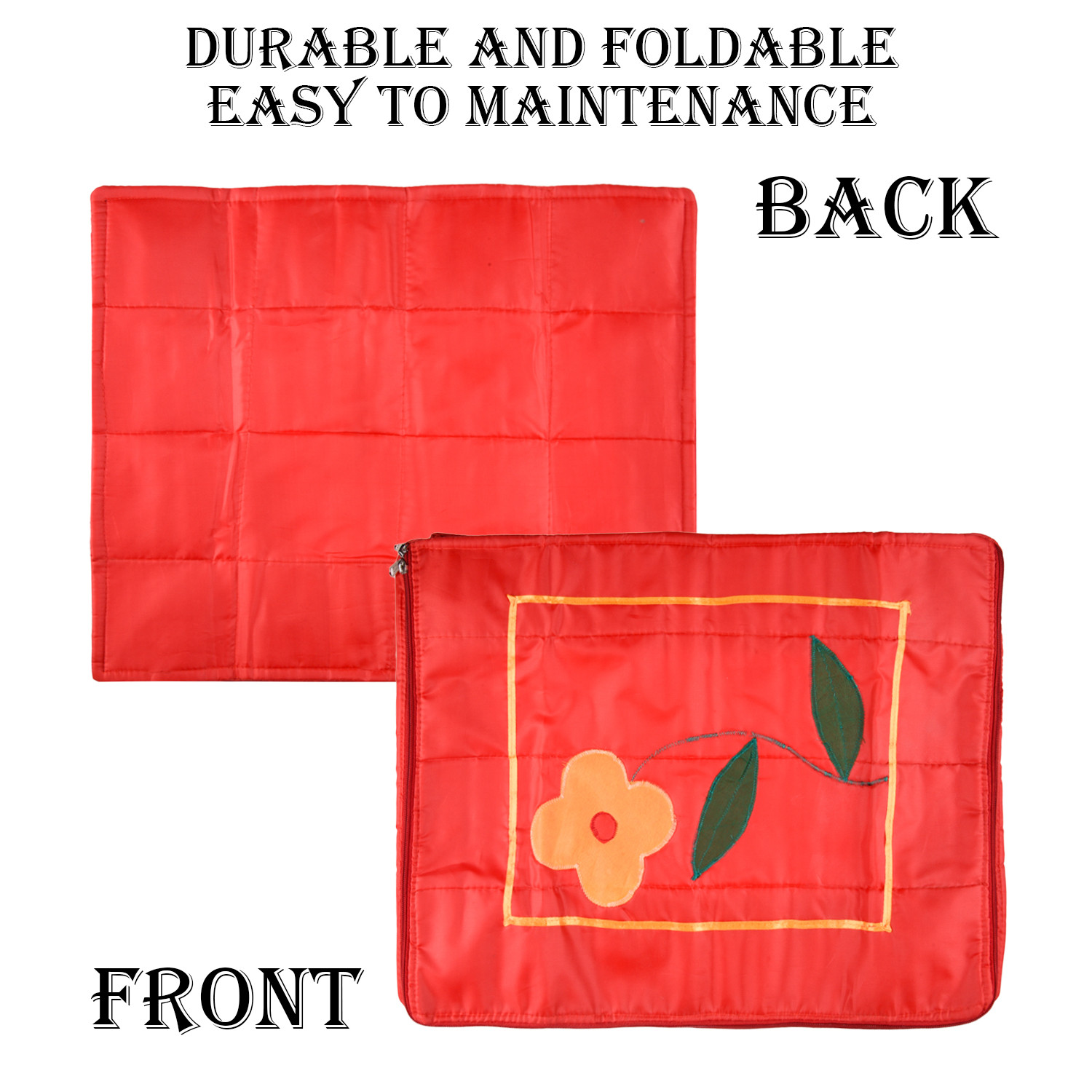 Kuber Industries Saree Cover | Parachute Wardrobe Organizer for Travel | Foldable Flower Applique Print Clothes Storage Bag with Zipper | Extra Large | Red