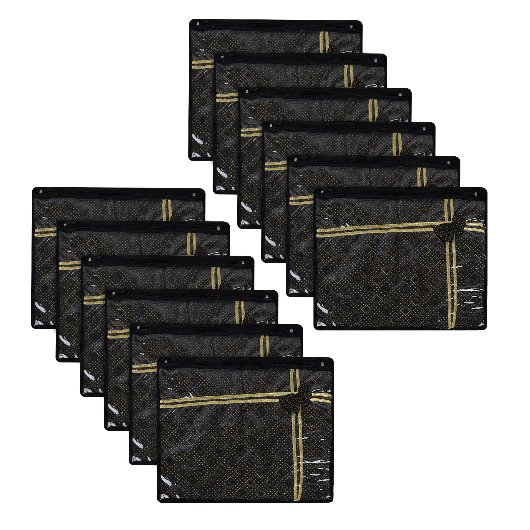 Kuber Industries Saree Storage Bag | Clothes Storage Bag | Wardrobe Storage Bag | Single Packing Cloth Storage Bag | Top Visible Window Saree Bag | Bow Golden Dot |Black