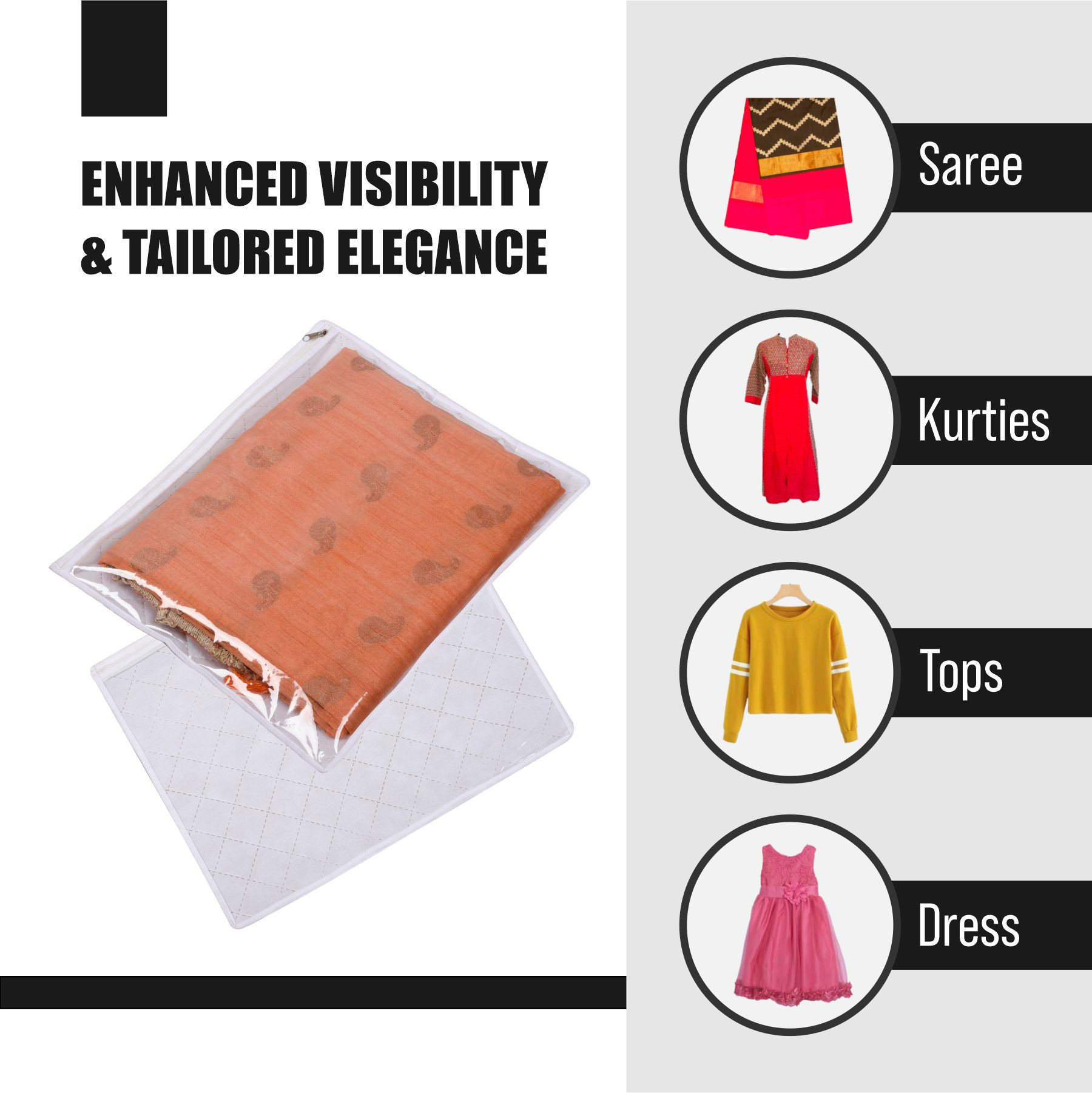 Kuber Industries Saree Storage Bag | Waterproof Saree Bag | Wardrobe Storage Bag | Top Visible Window Saree Bag | Single Packing Cloth Bag | Flower Quilted Storage Bag |Golden