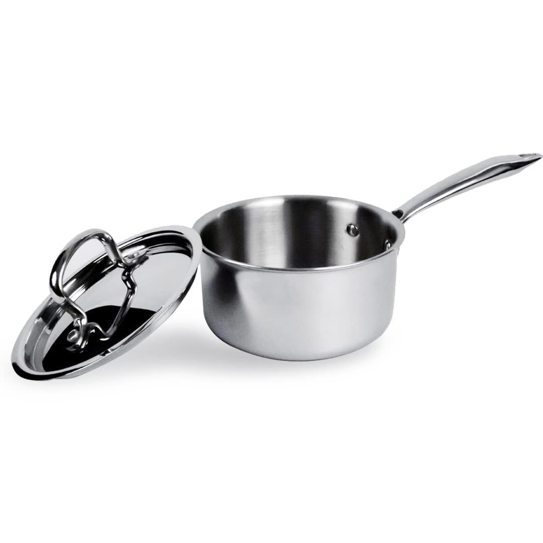 Kuber Industries Sauce Pan | Sauce Pan with Stainless Steel Lid | Gas Stove & Induction Cookware | Sauce Pan Set for Kitchen | Induction Riveted Handle | 2.2 Ltr | Silver