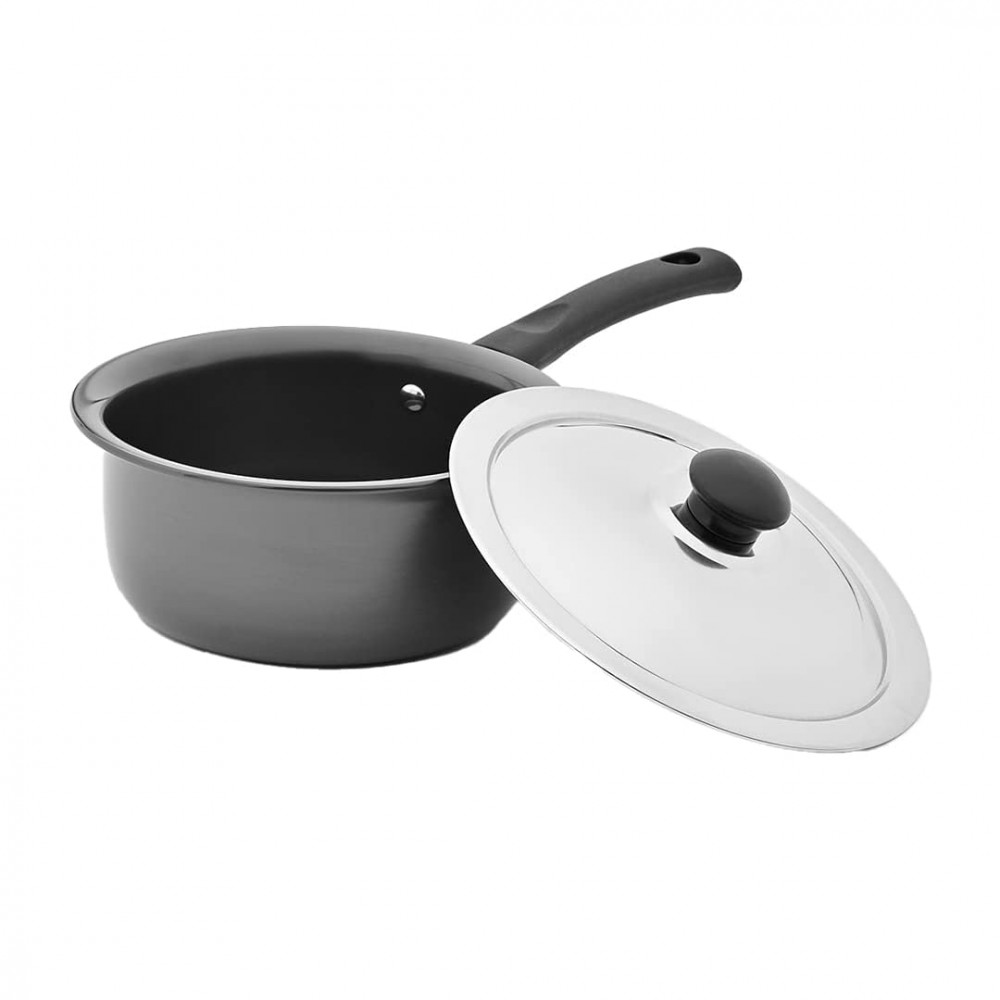 Kuber Industries Sauce Pan | Sauce Pan with Stainless Steel Lid | Gas Stove &amp; Induction Cookware | Sauce Pan Set for Kitchen | Induction Riveted Handle | 1.6 Ltr | Black