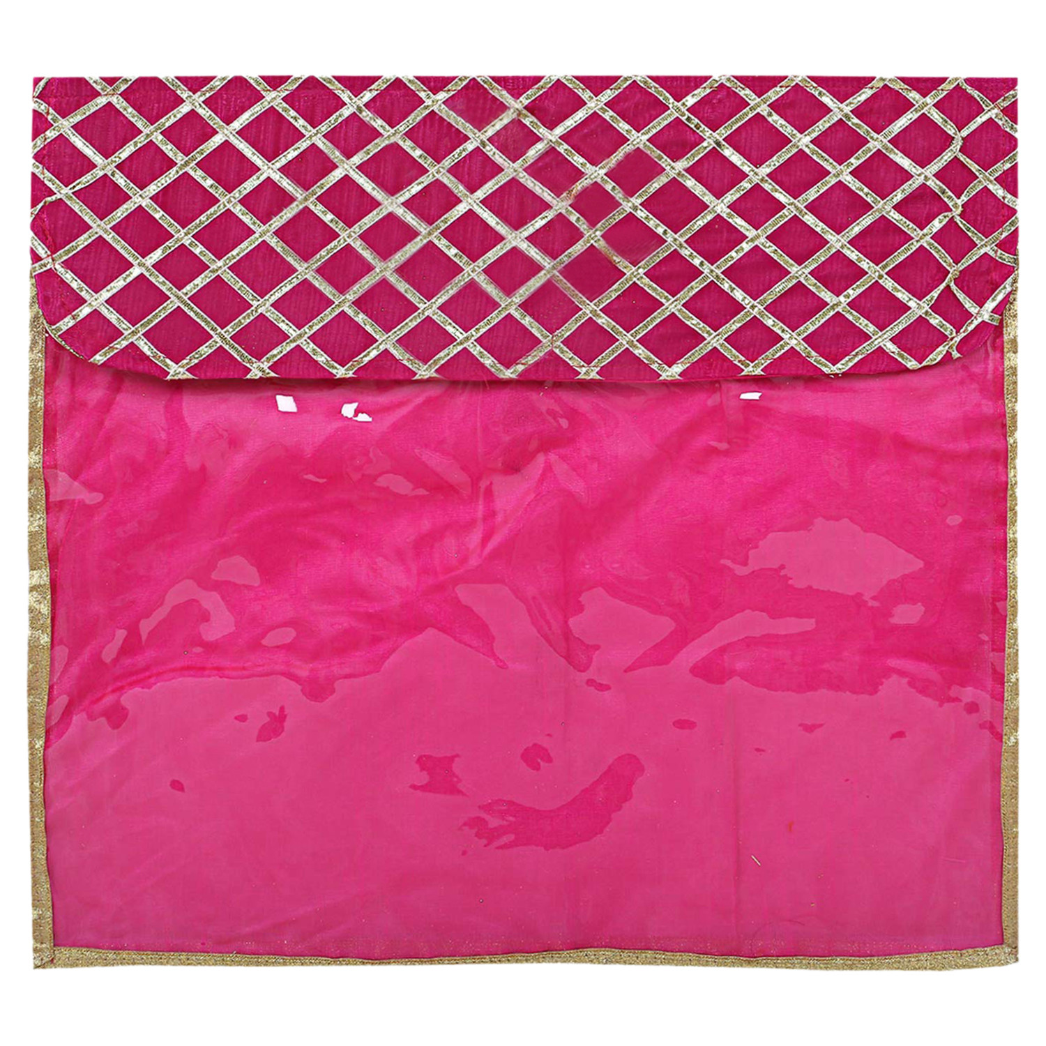 Kuber Industries Seamless lattice Design Satin Foldable, Lightweigth Single Saree Cover/Organiser For Wardrobe With Transparent Top-(Pink)